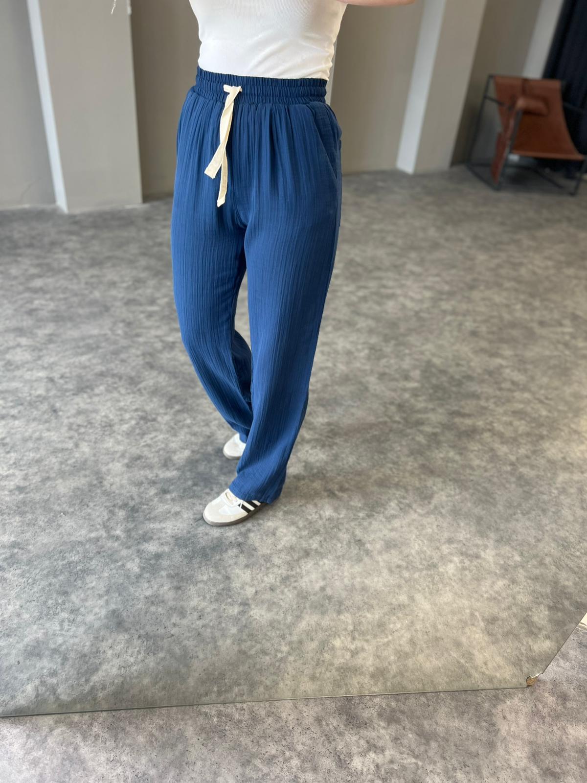 Lacivert Müslin Kumaş Pantolon