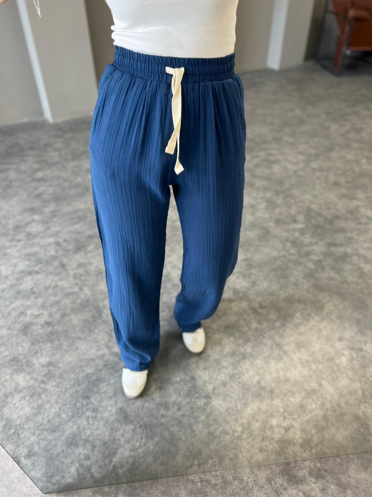 Lacivert Müslin Kumaş Pantolon