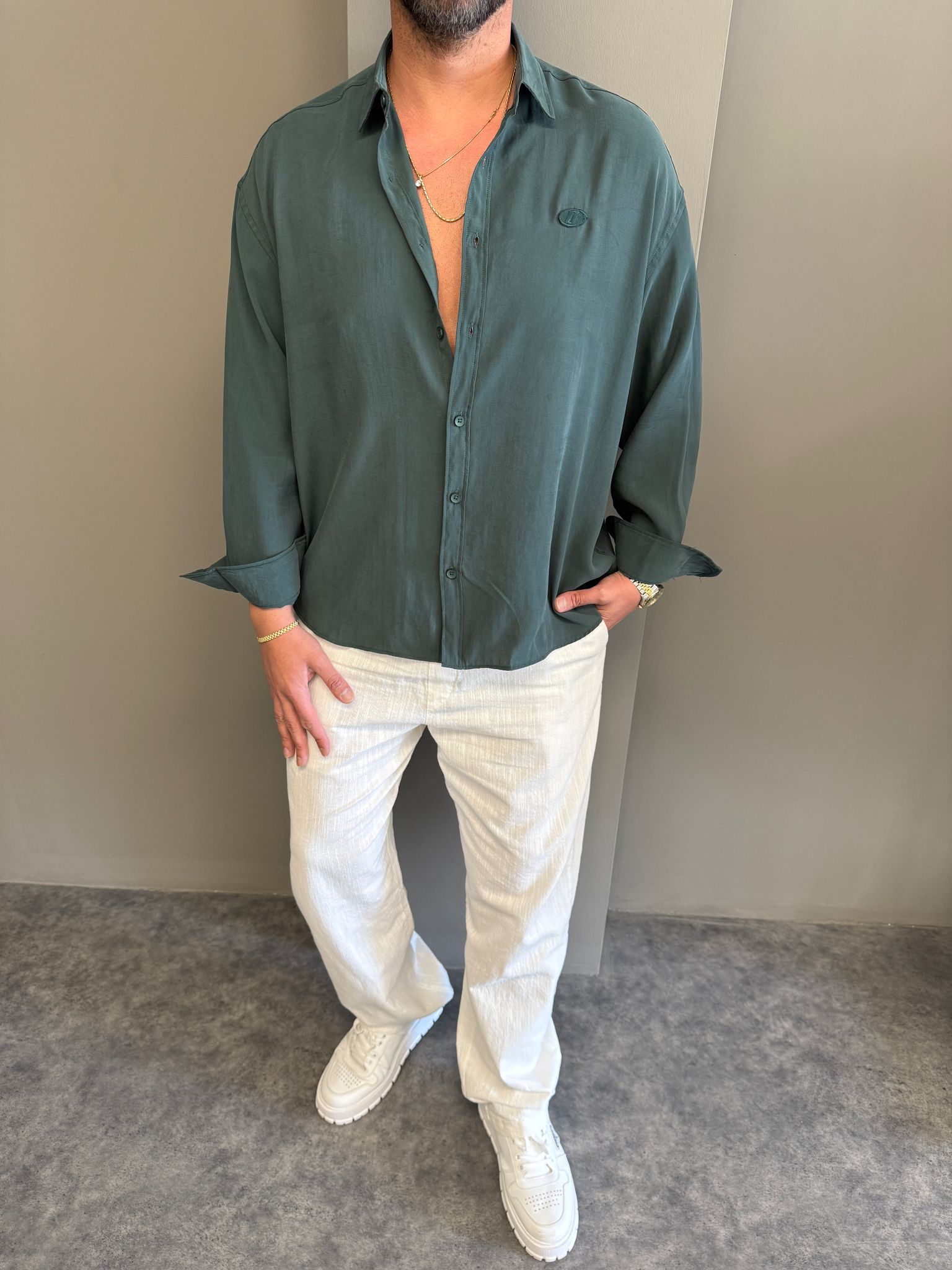 Zümrüt Modal Kumaş Gömlek