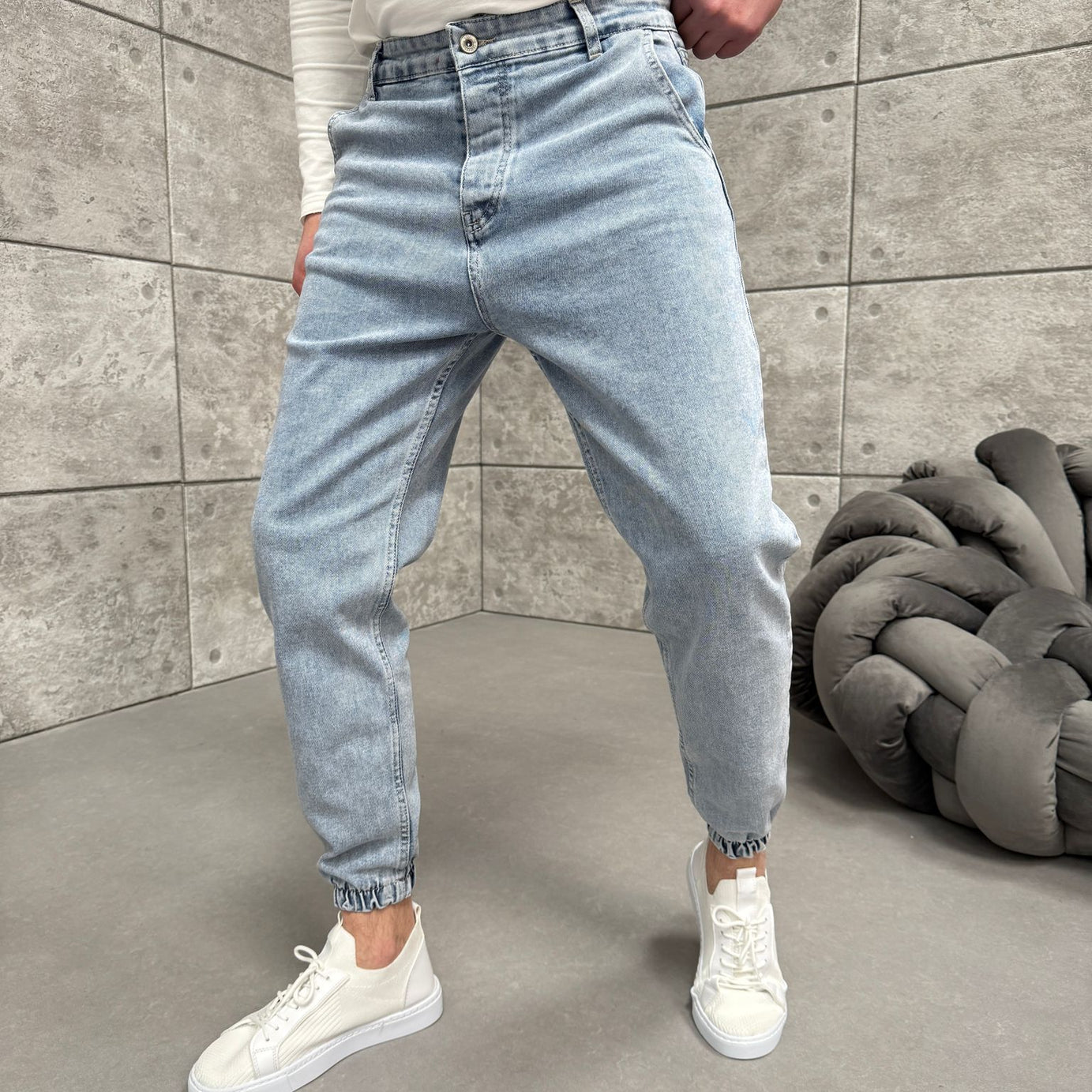 Lacivert Paça Lastikli Kot Pantolon