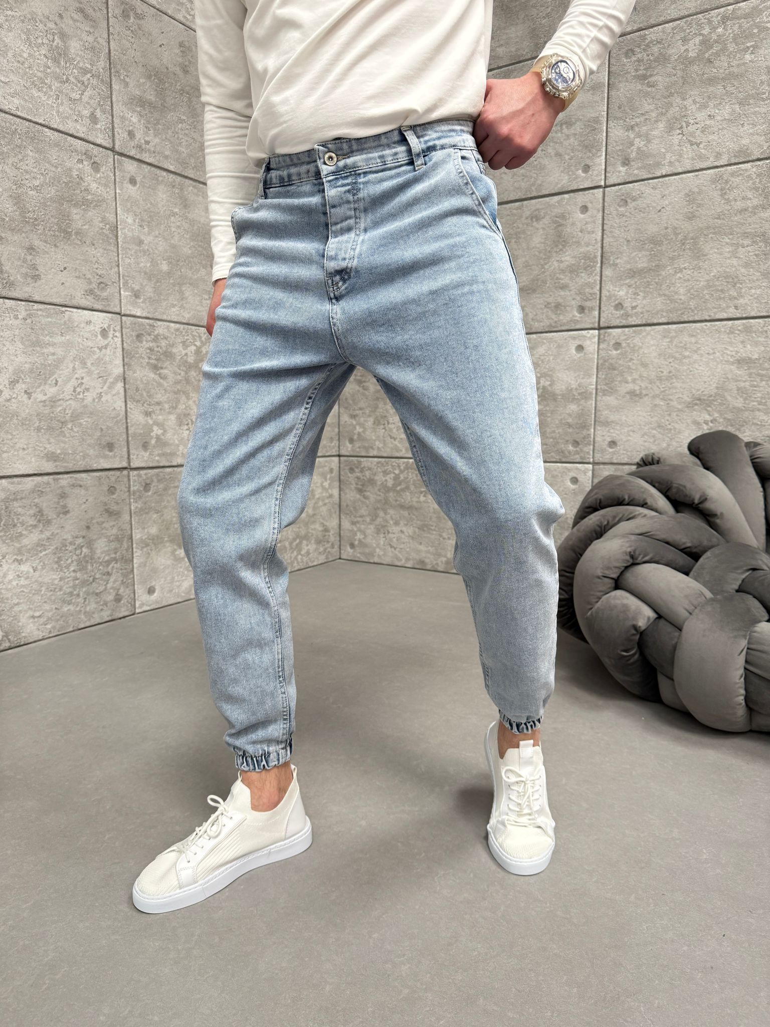 Lacivert Paça Lastikli Kot Pantolon