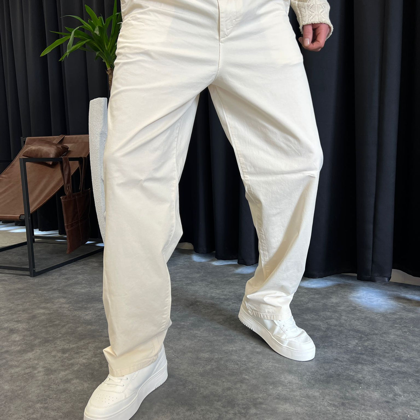 Beyaz Baggy Kot Pantolon