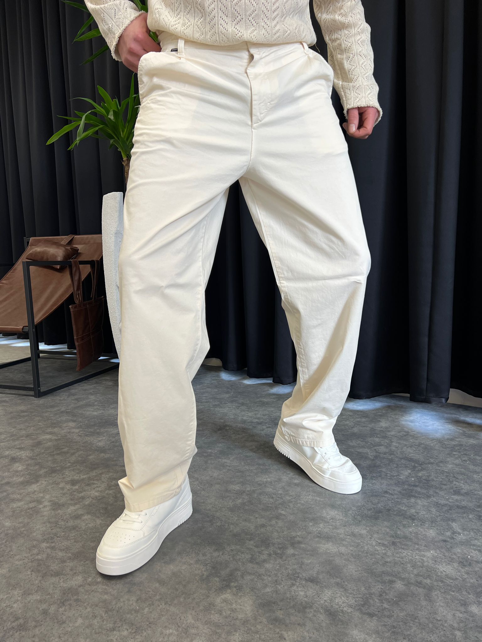 Beyaz Baggy Kot Pantolon