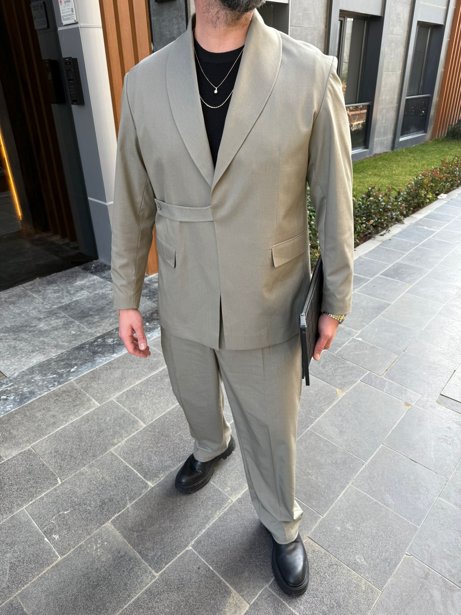 Krem Oversize Ceket Pantolon Takım