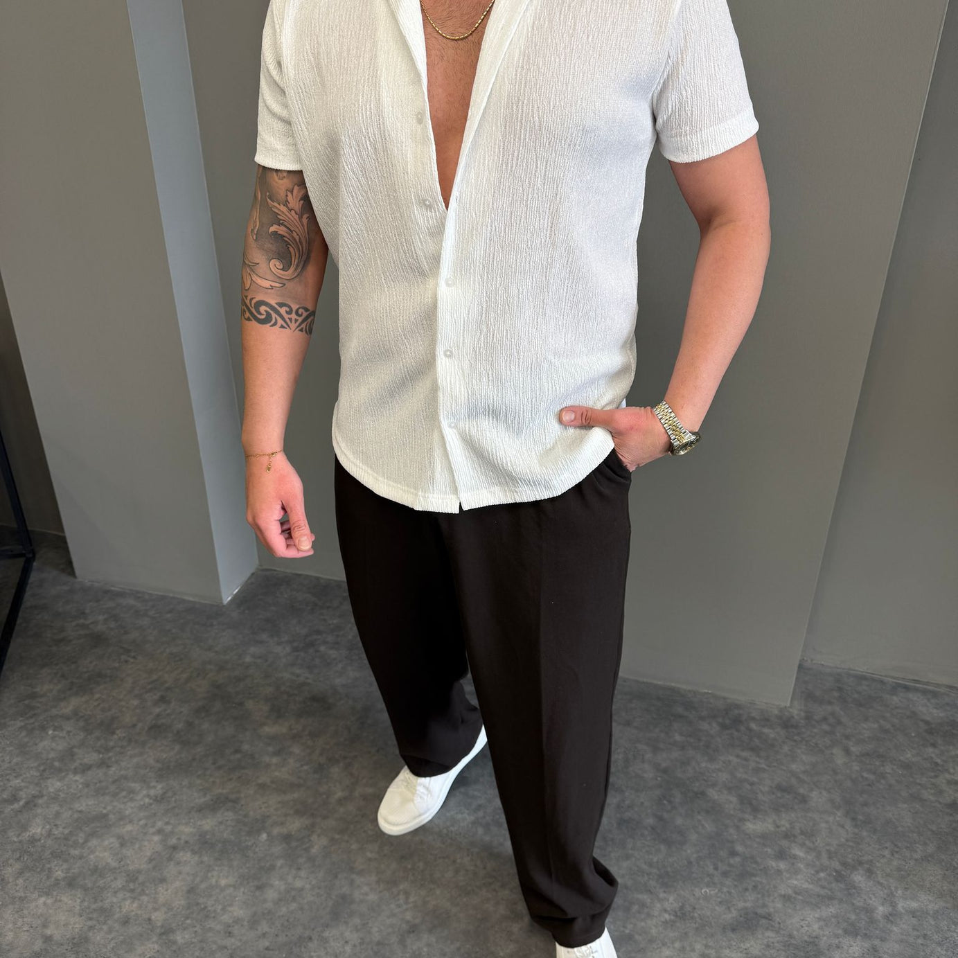 Beyaz Kırinkıl Kısa Kollu Gömlek