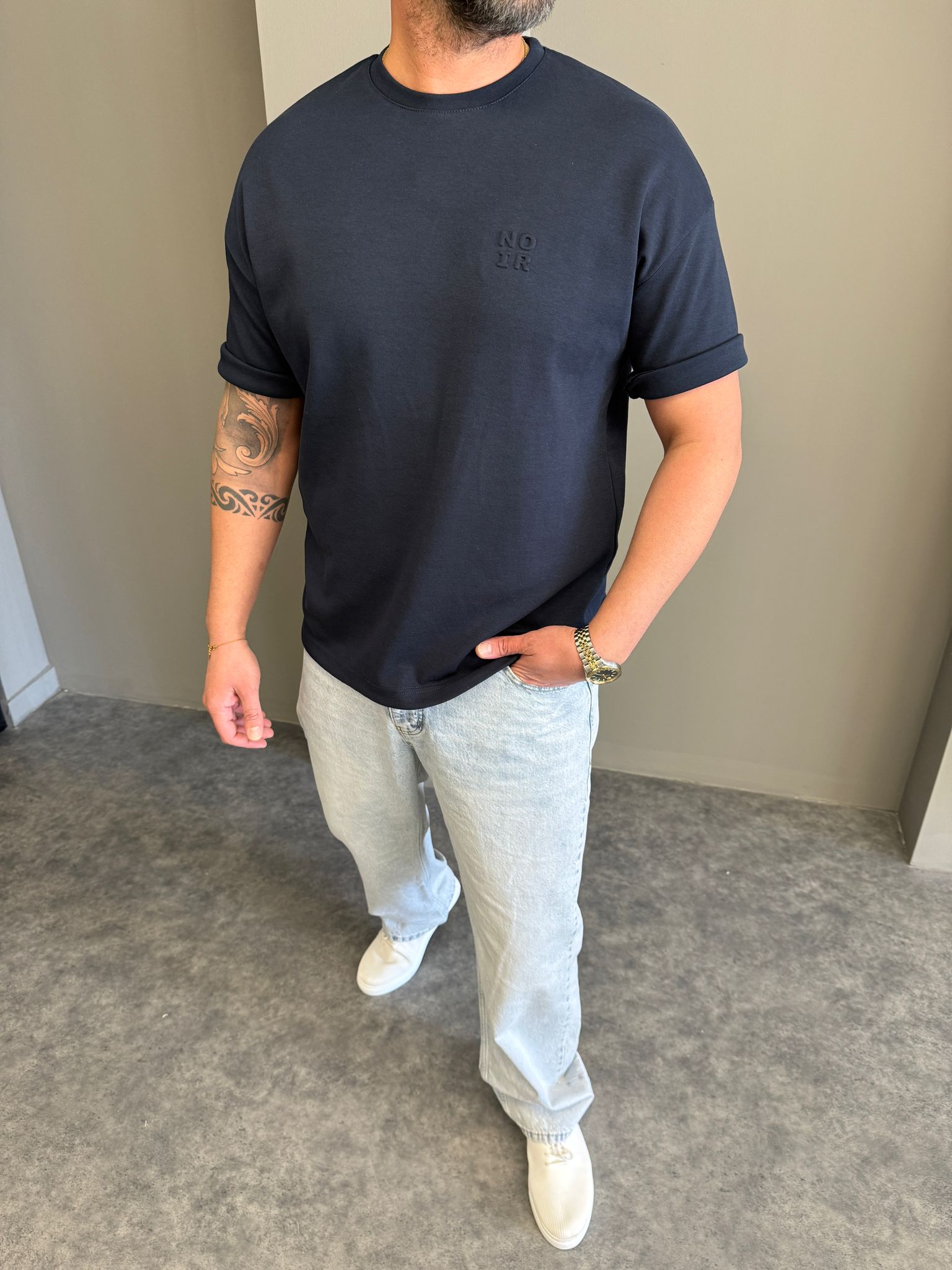 Petrol Minimal Baskılı T-Shirt