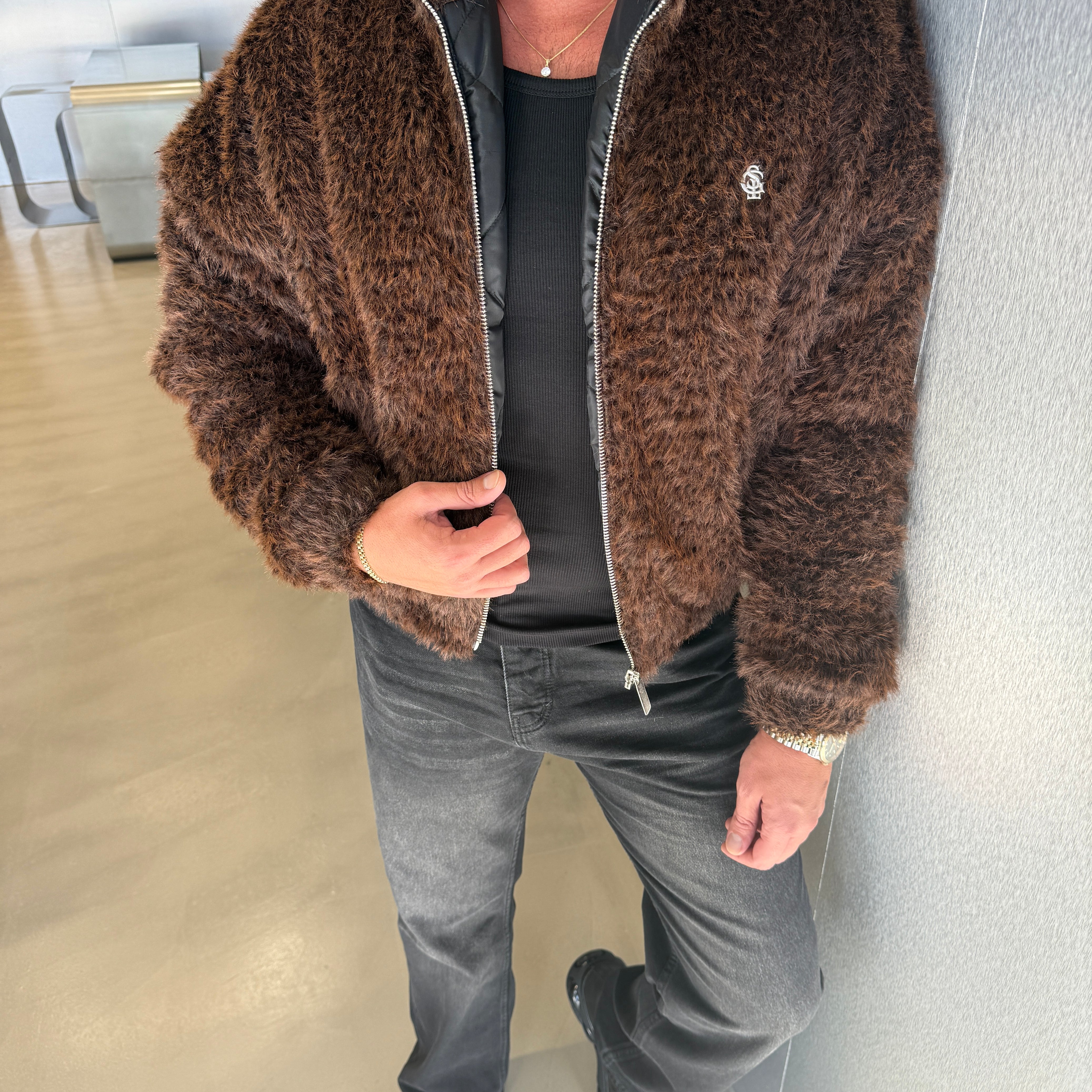 Kahve GST Sakallı Kumaş Mont