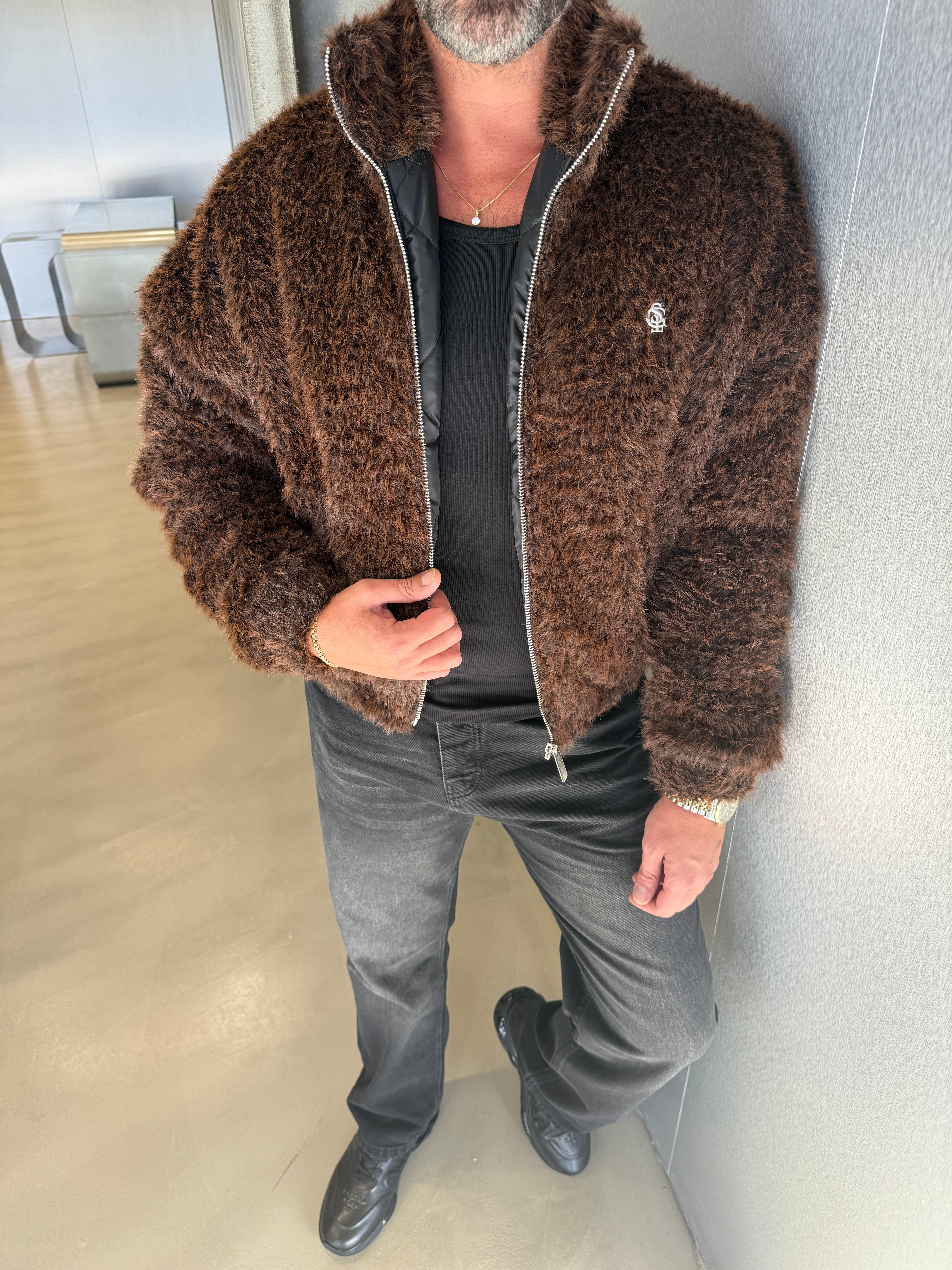 Kahve GST Sakallı Kumaş Mont