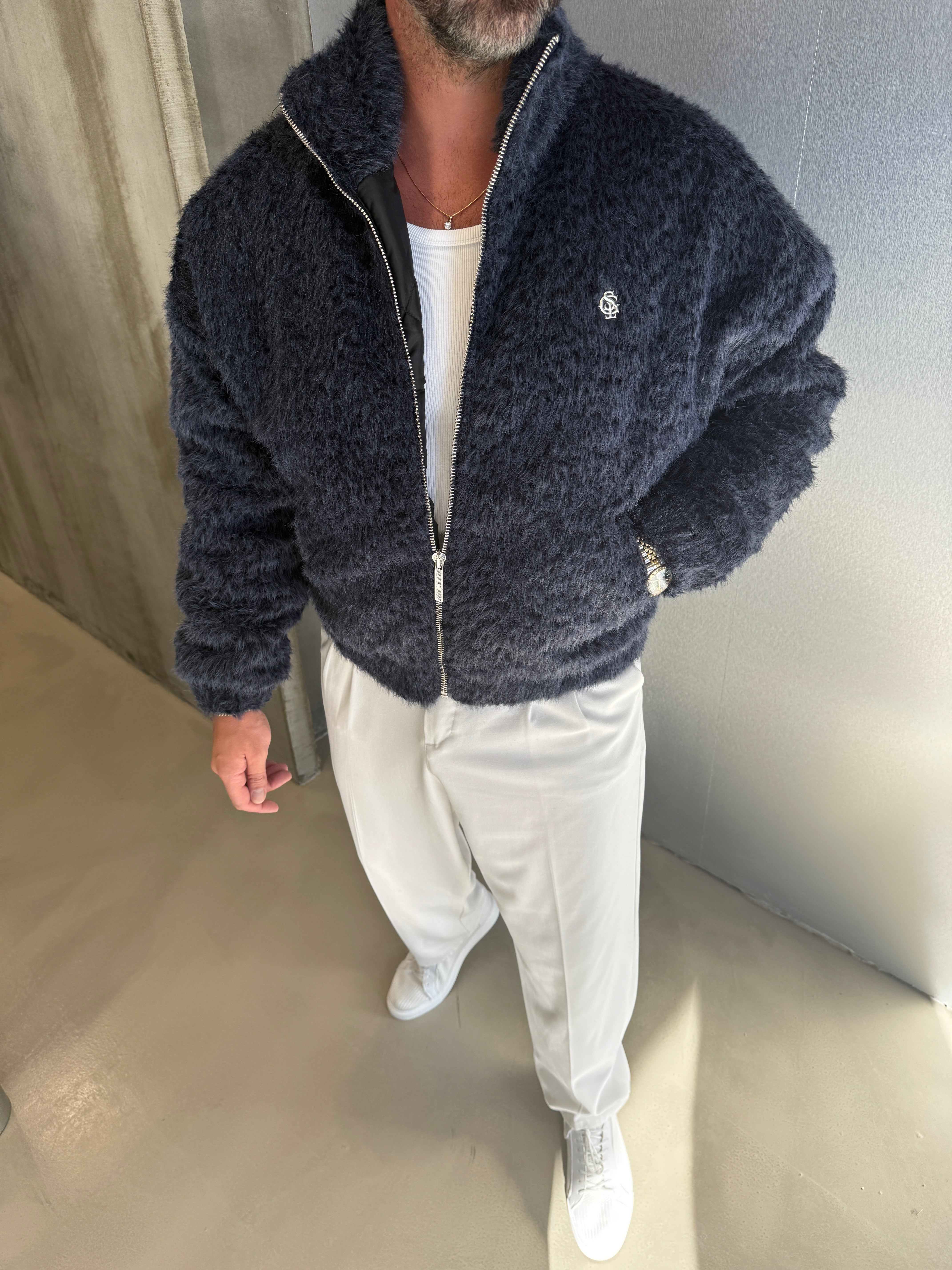 Lacivert GST Sakallı Kumaş Mont