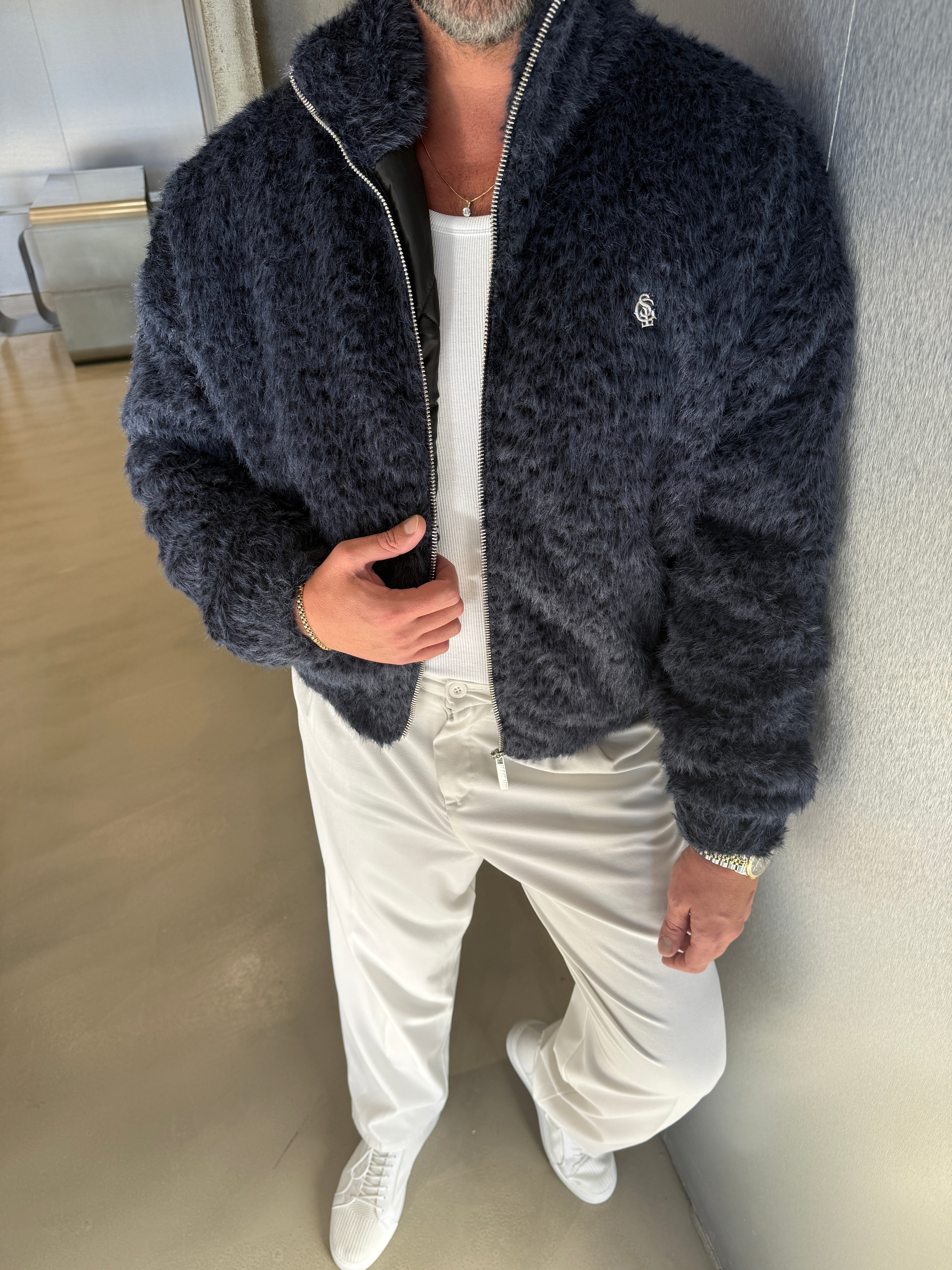 Lacivert GST Sakallı Kumaş Mont