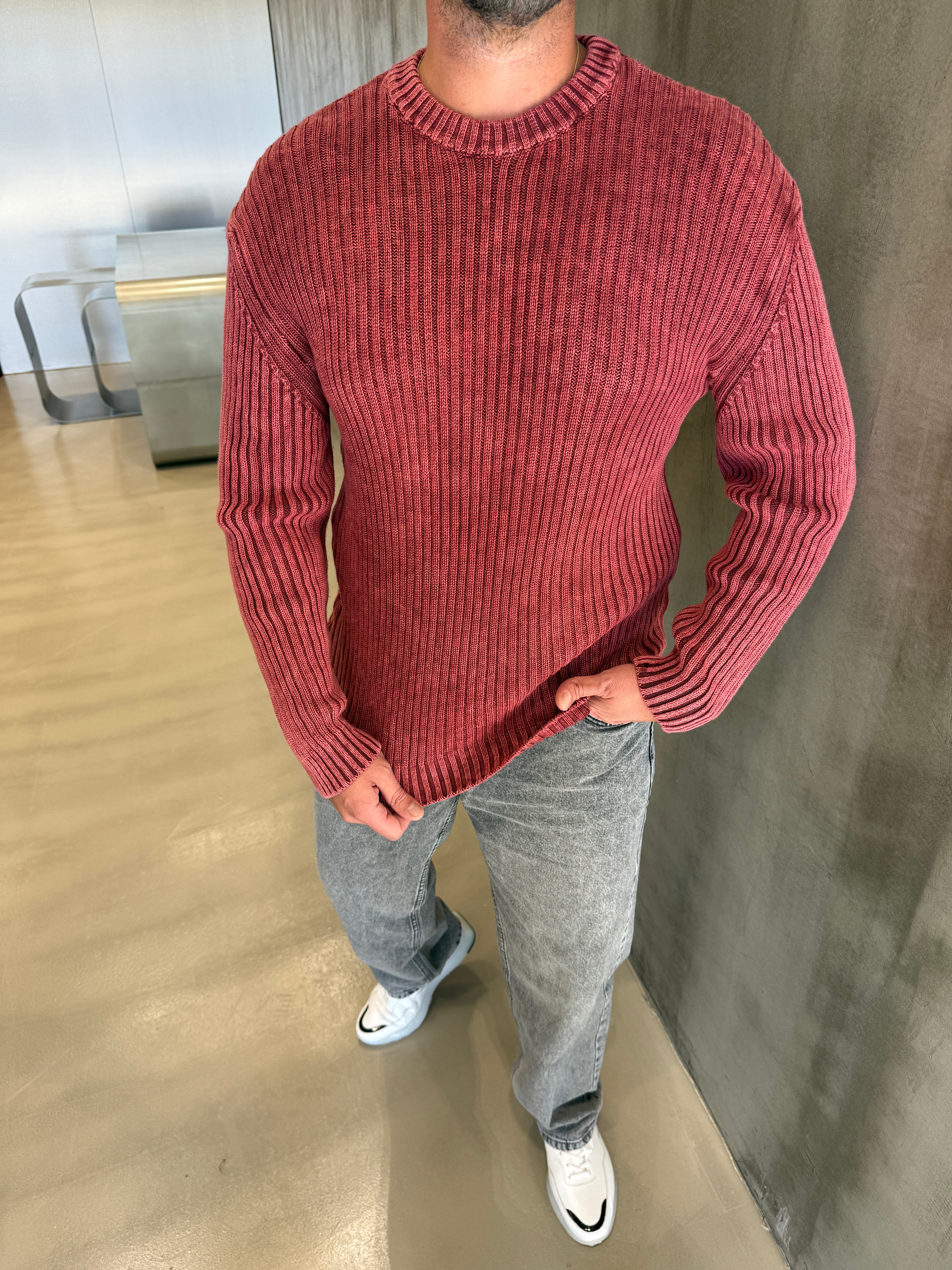 Bordo Yıkamalı Pre Sweat