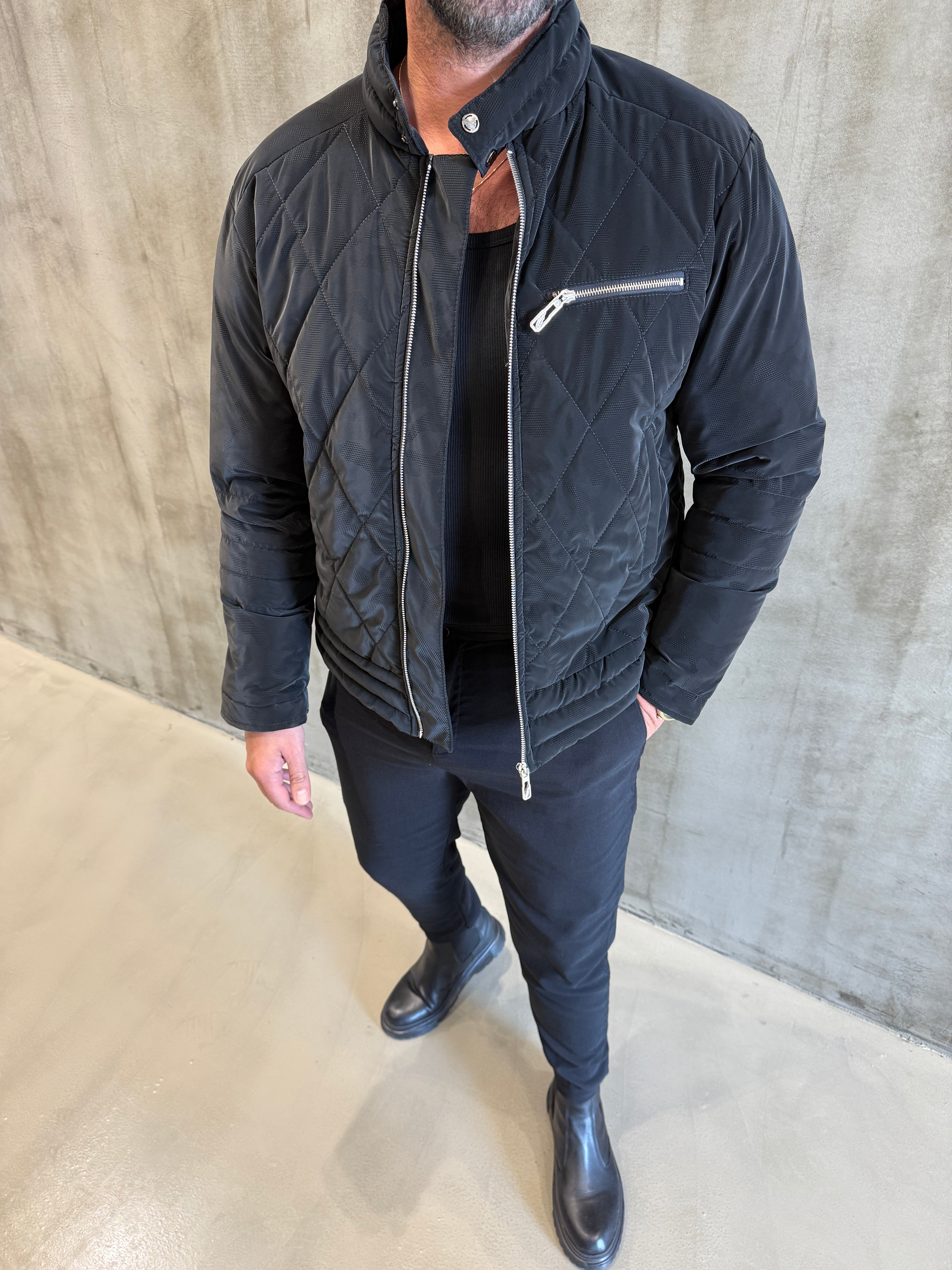 Siyah Falcon Kumaş Kapitone Mont