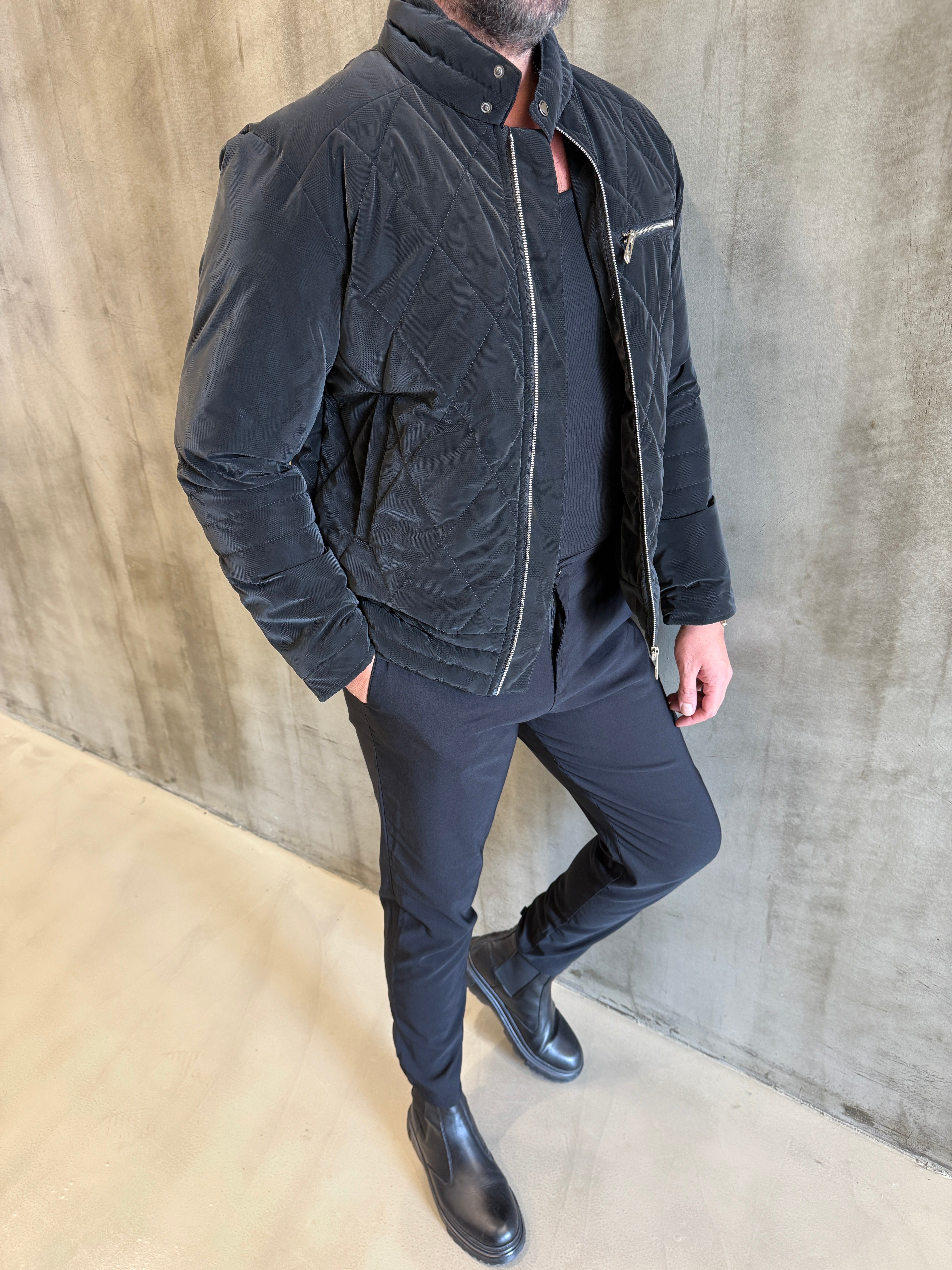 Siyah Falcon Kumaş Kapitone Mont