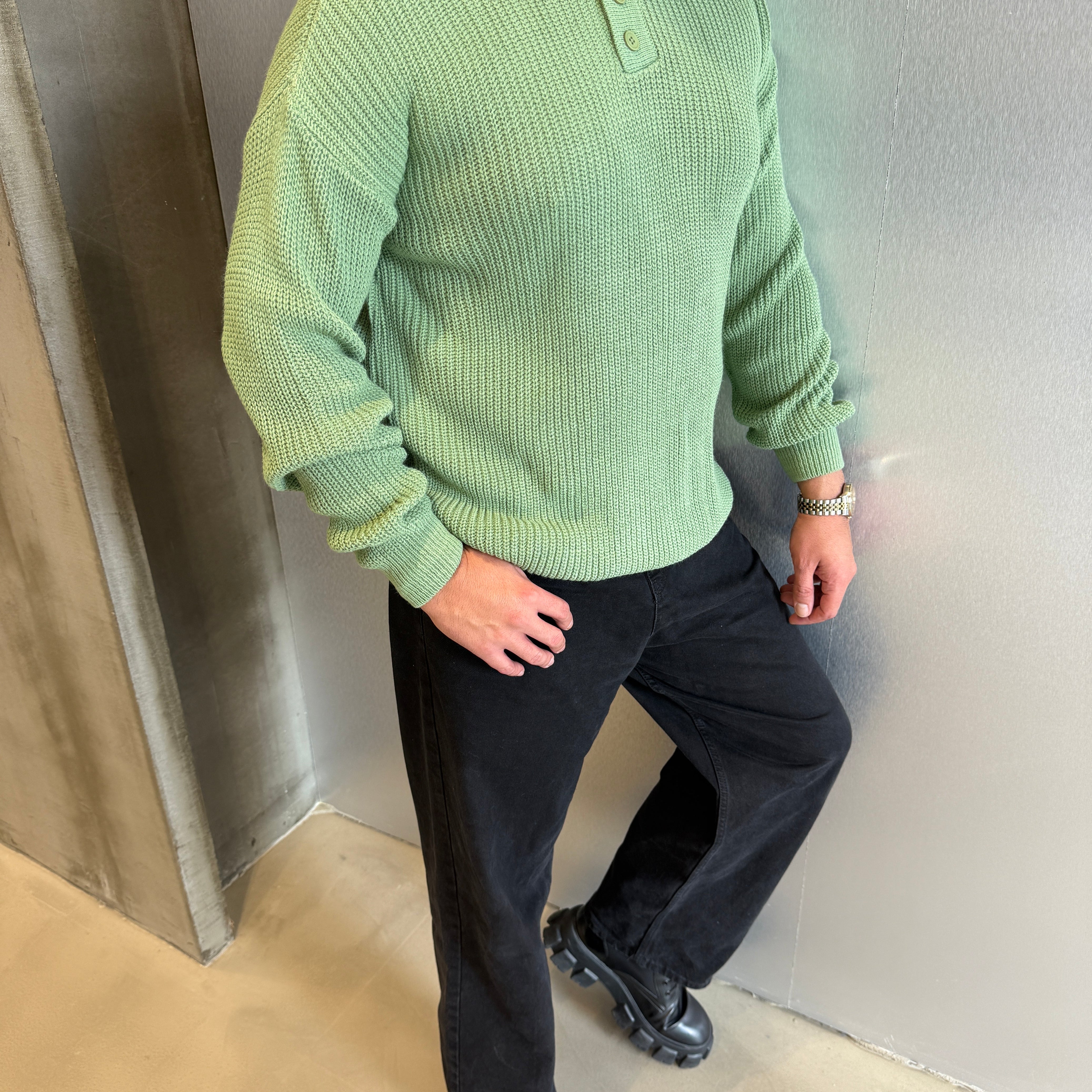 Ekru Düğmeli Triko Kazak