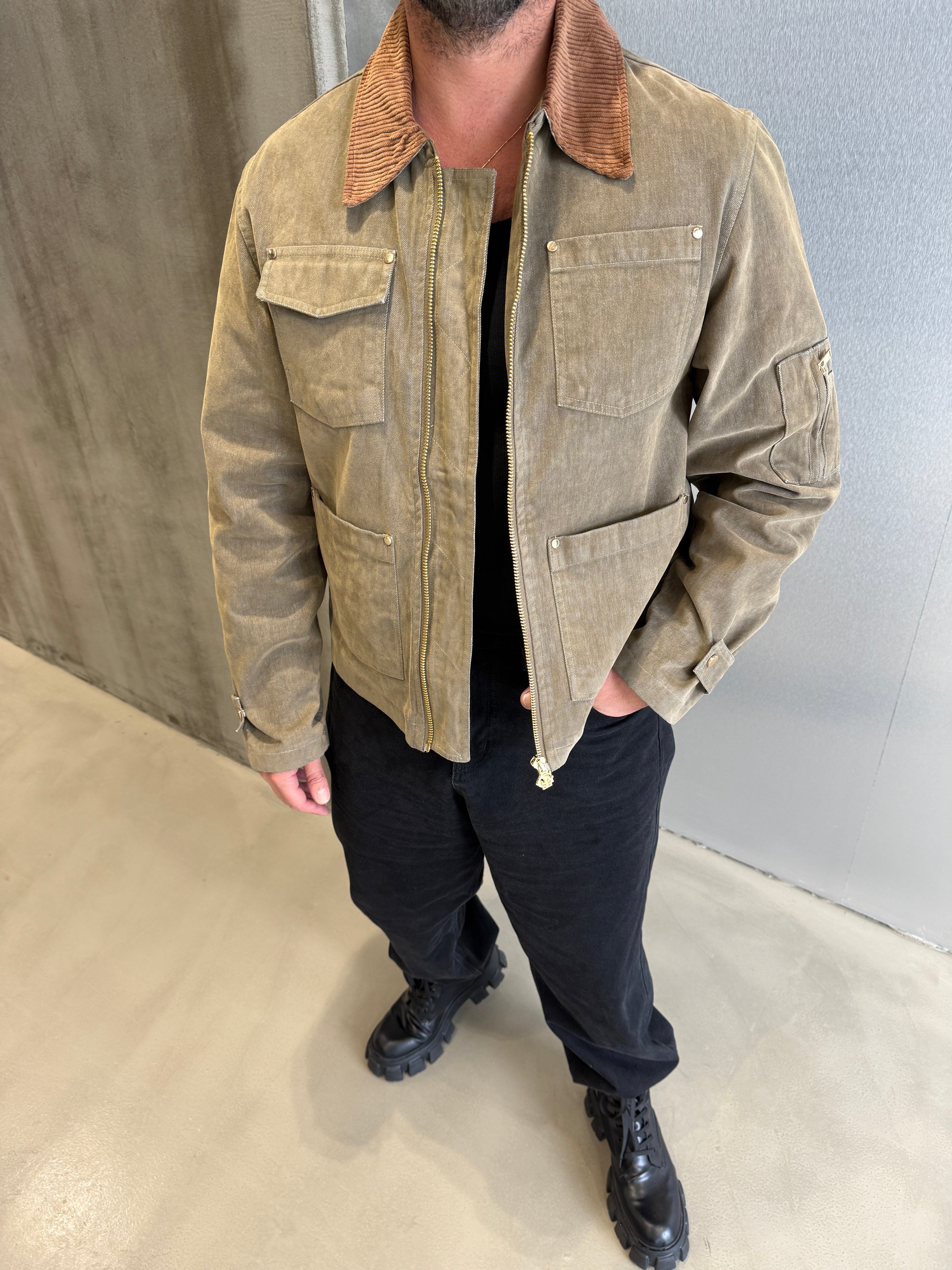 Krem Premium GG Yıkamalı Kumaş Ceket