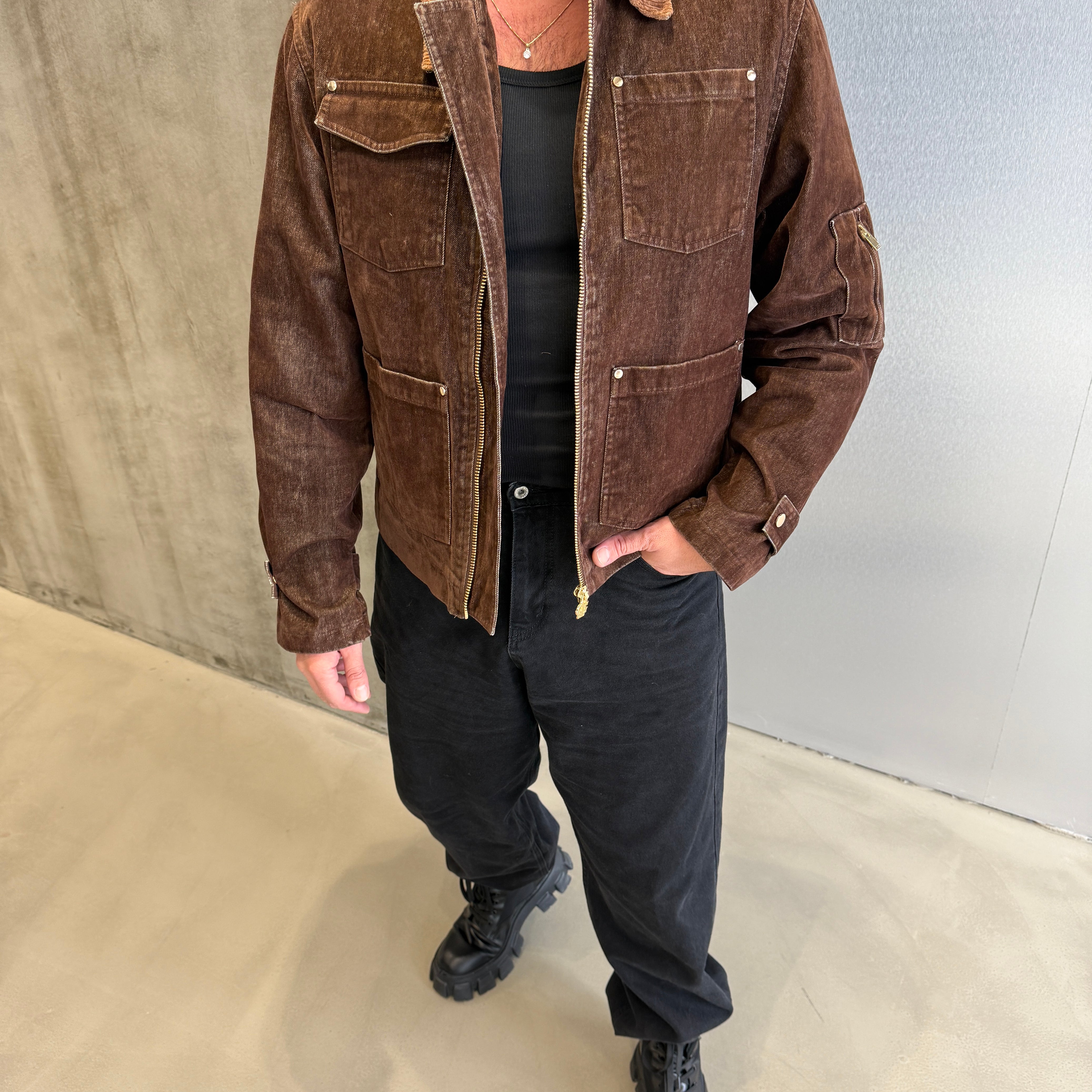 Kahve Premium GG Yıkamalı Kumaş Ceket