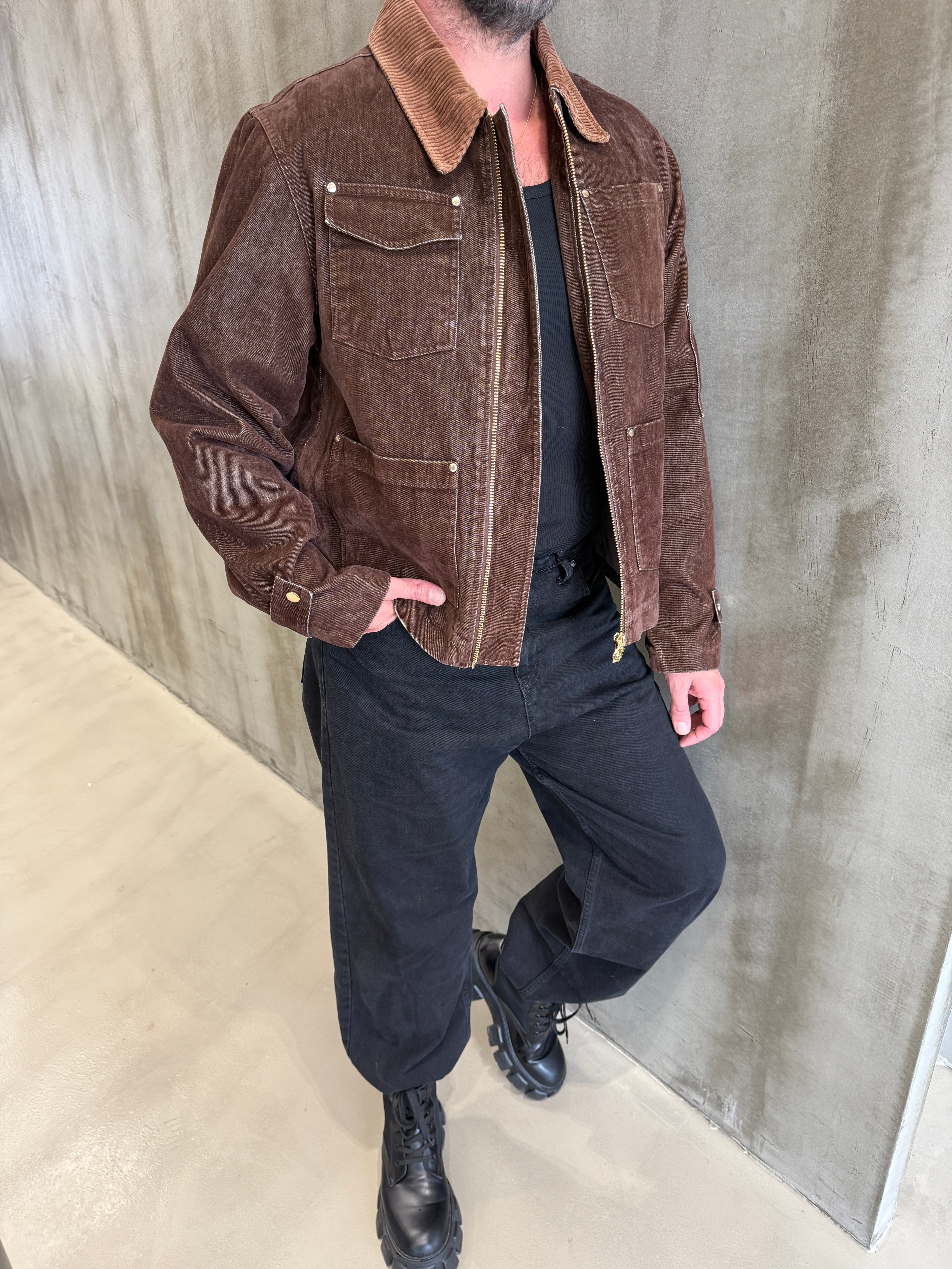 Kahve Premium GG Yıkamalı Kumaş Ceket