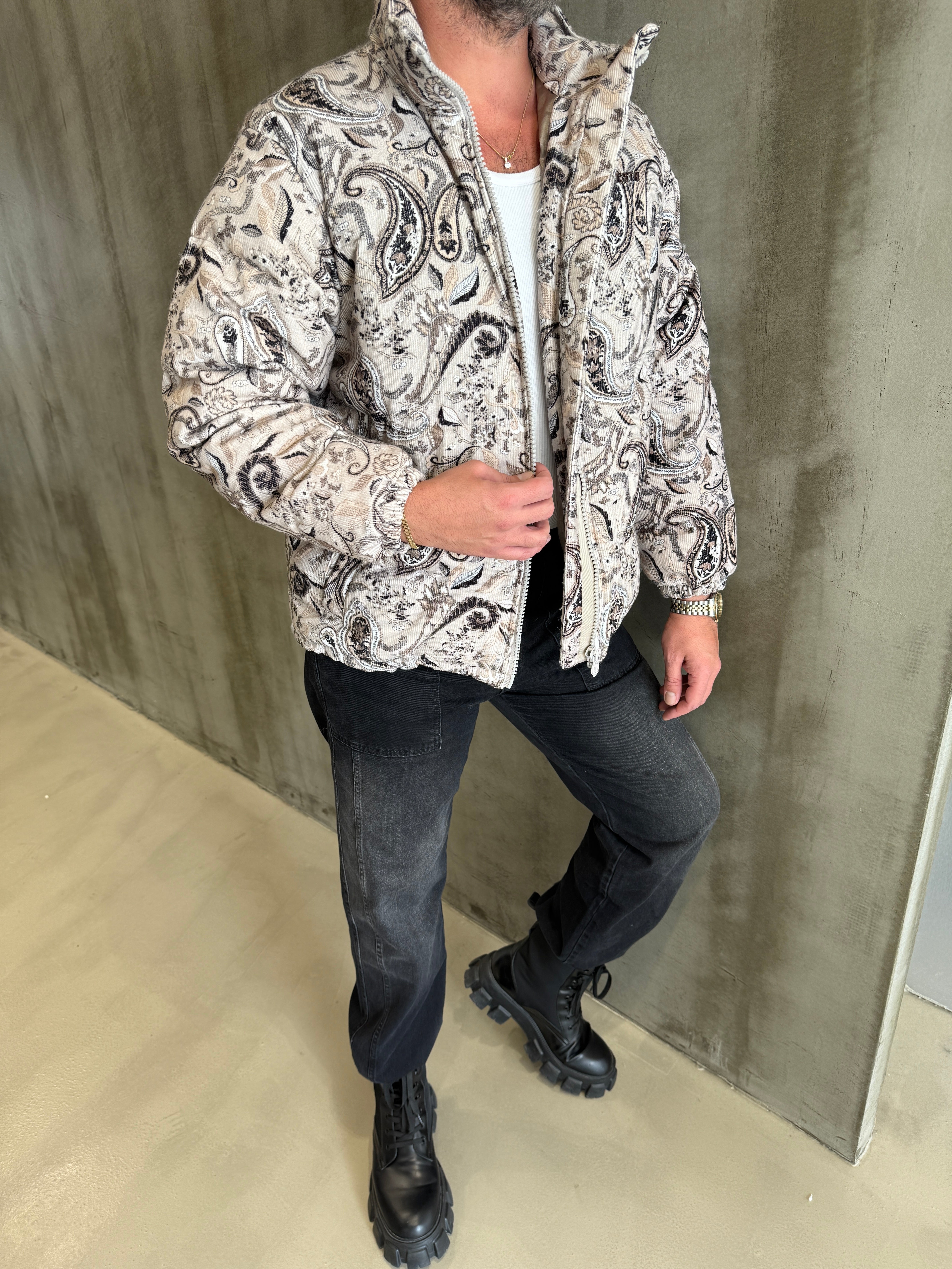 Gri Etnik Desen Kadife Premium Mont