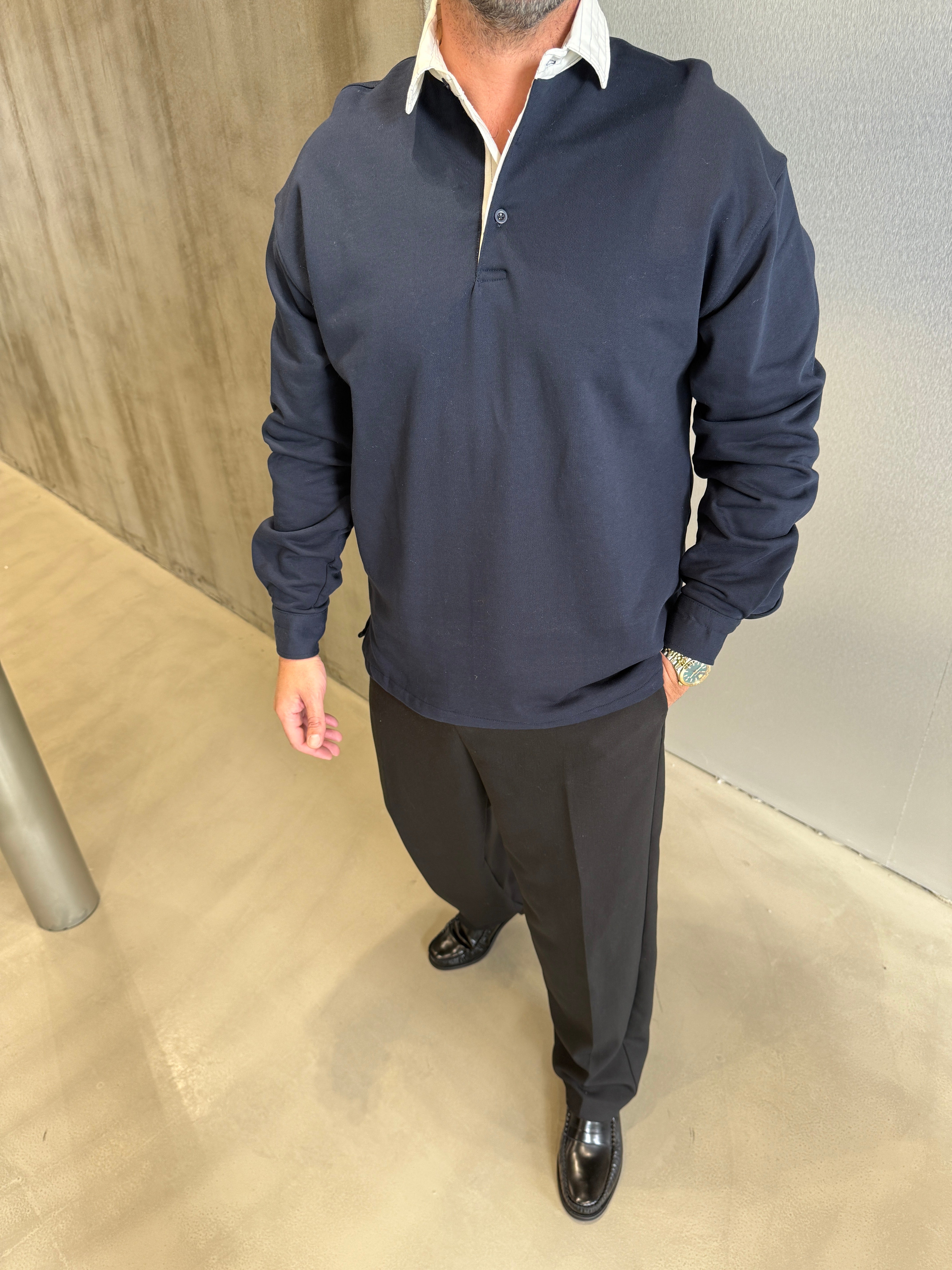 Lacivert İtalyan Yaka Çizgili Sweat