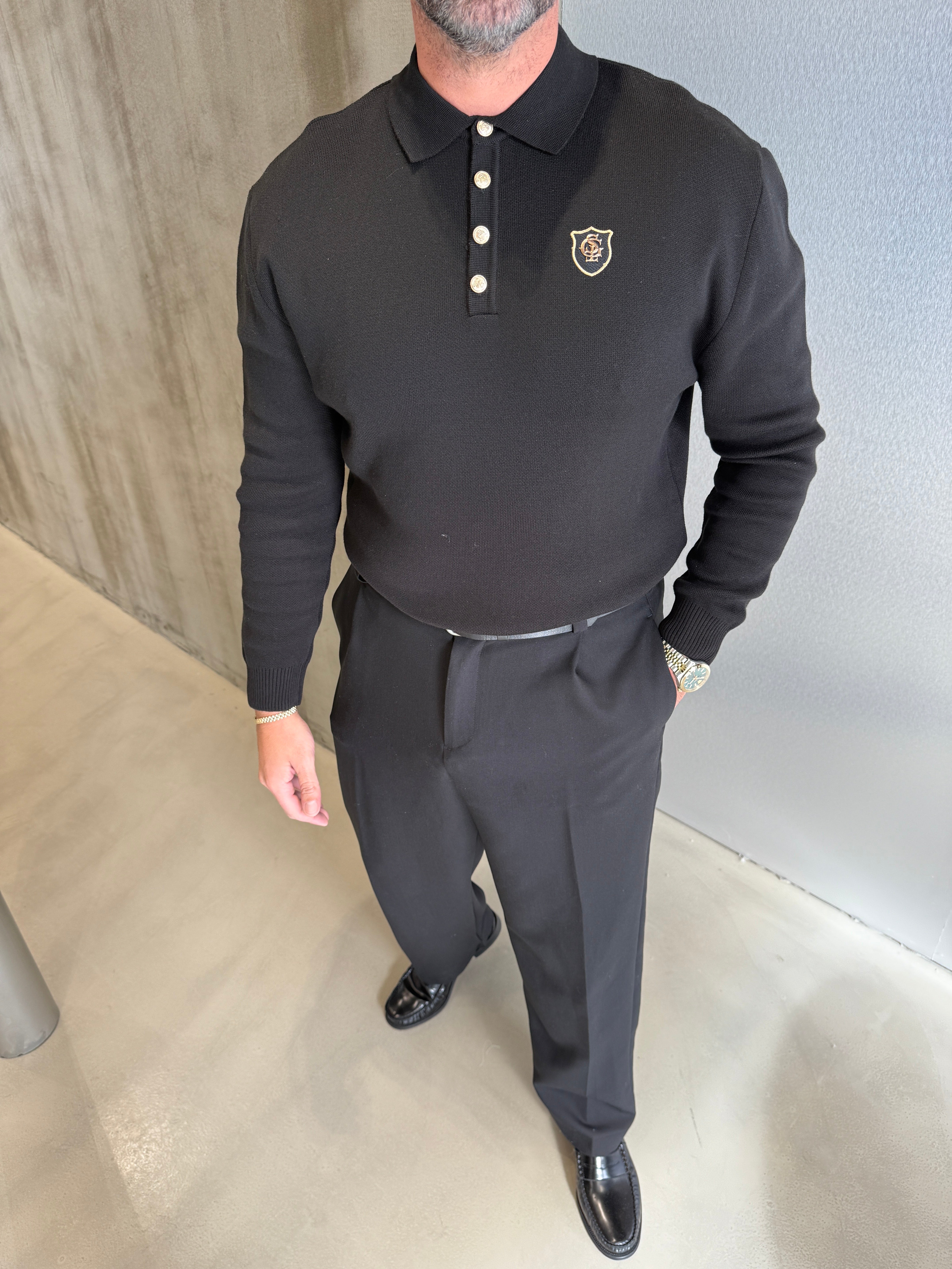 Siyah Old Money Triko Sweat