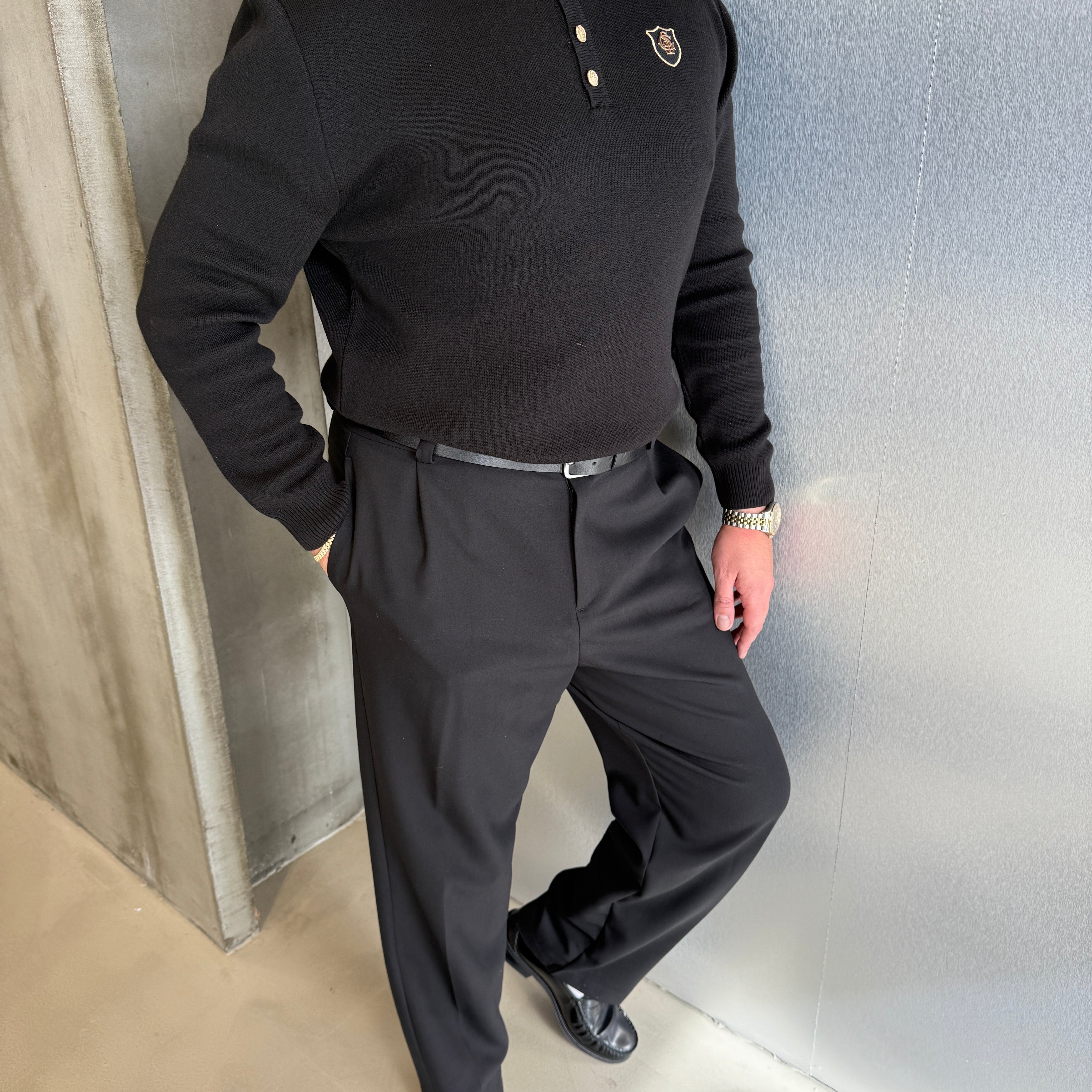 Siyah Old Money Triko Sweat