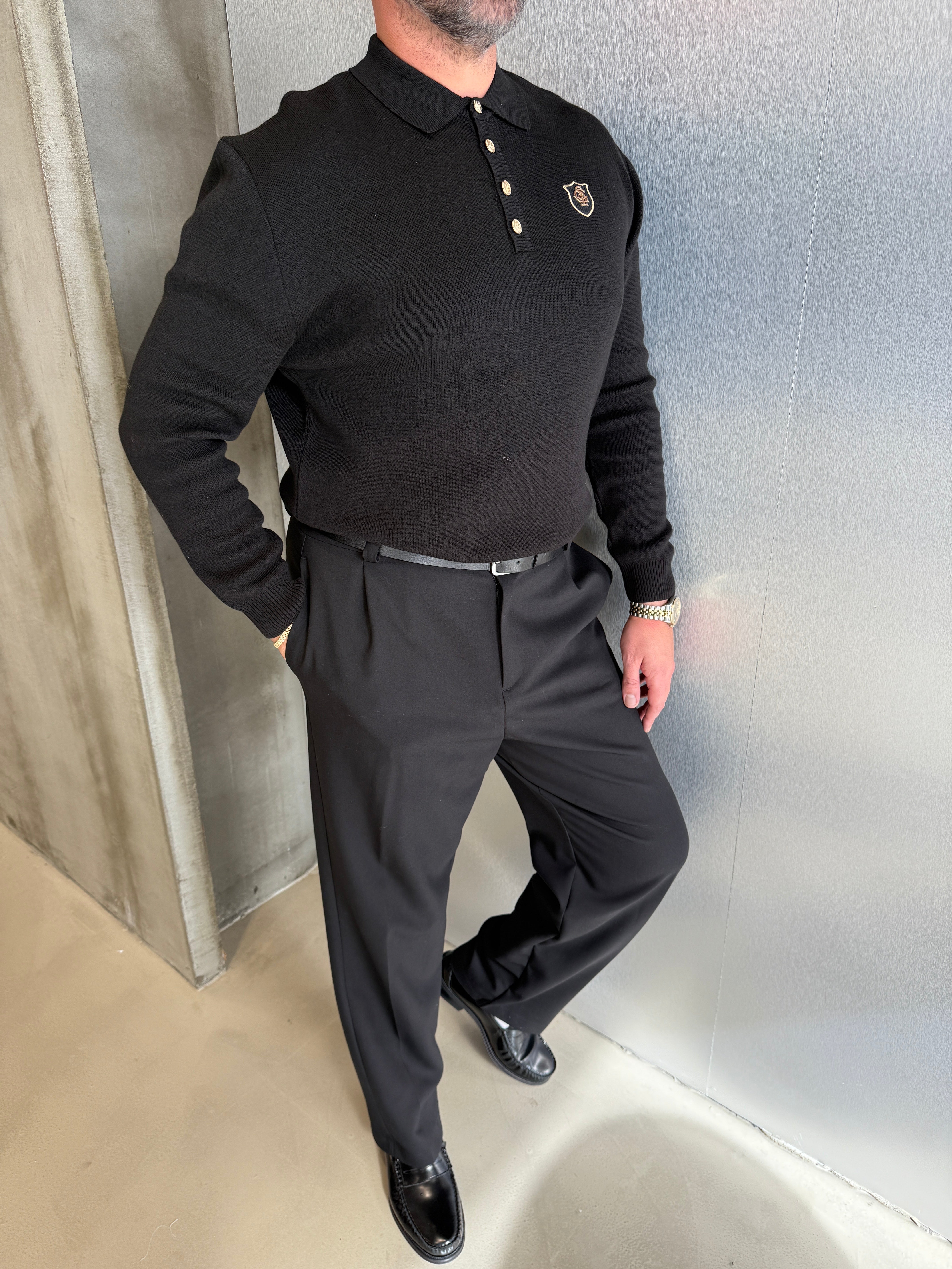 Siyah Old Money Triko Sweat