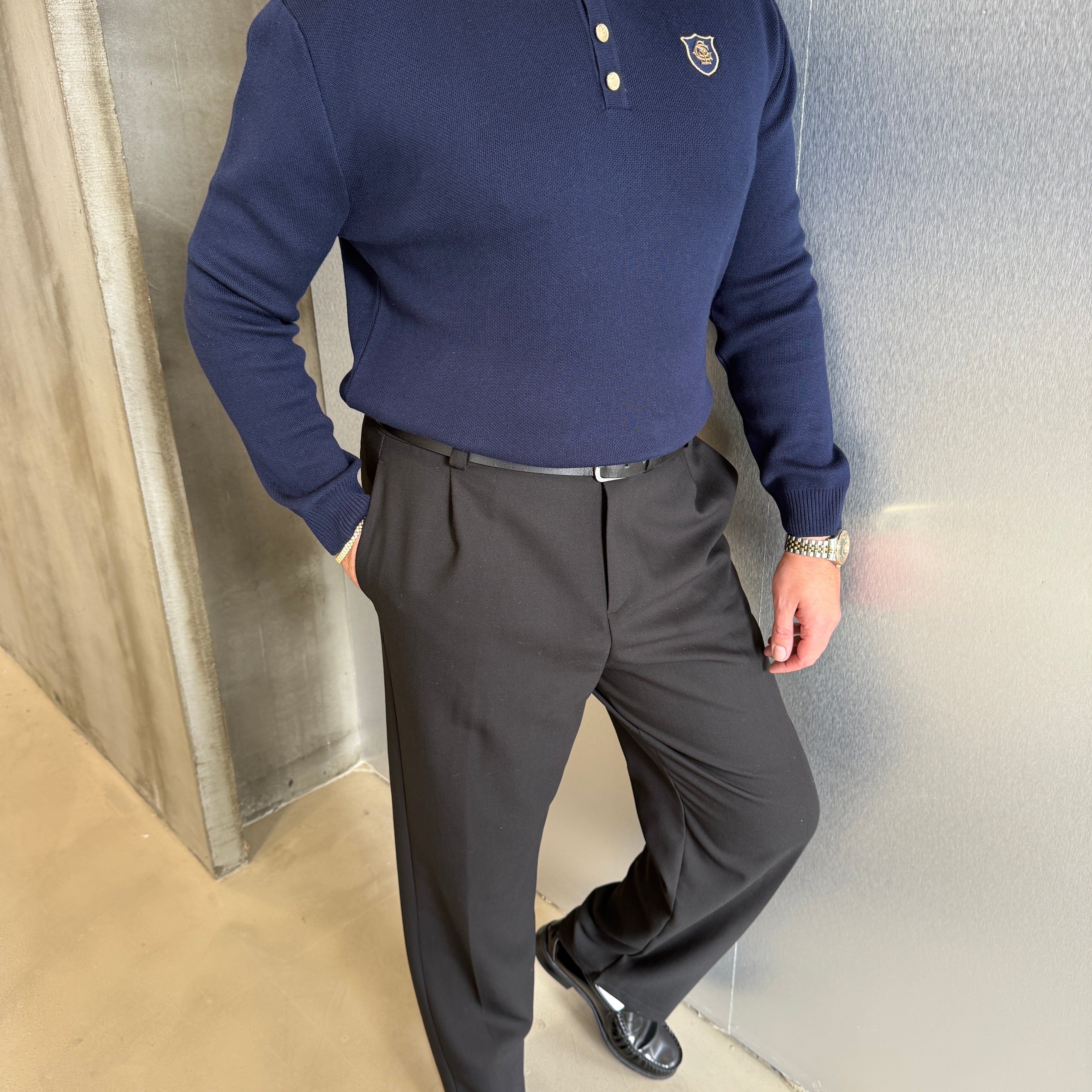 Lacivert Old Money Triko Sweat