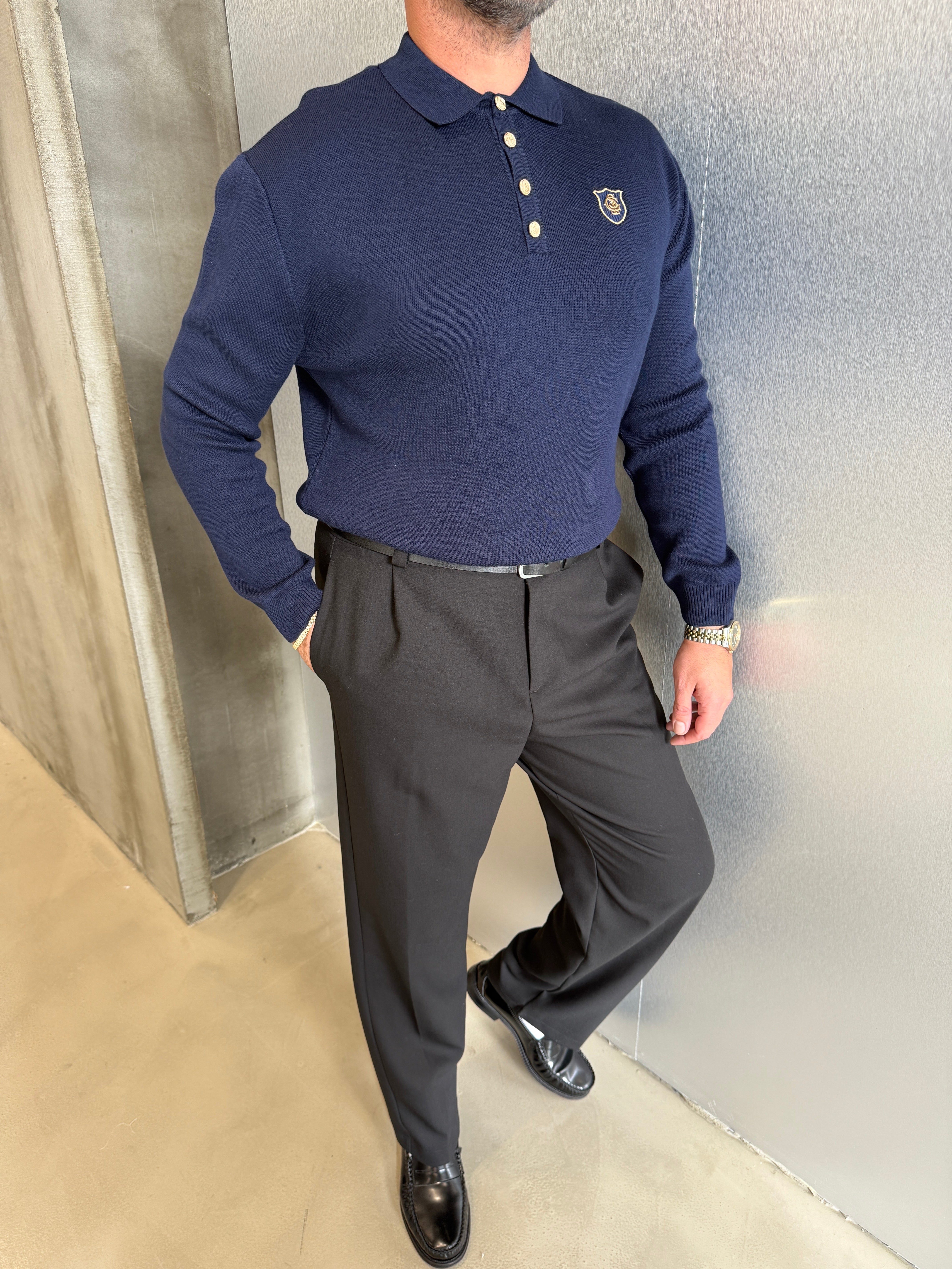 Lacivert Old Money Triko Sweat