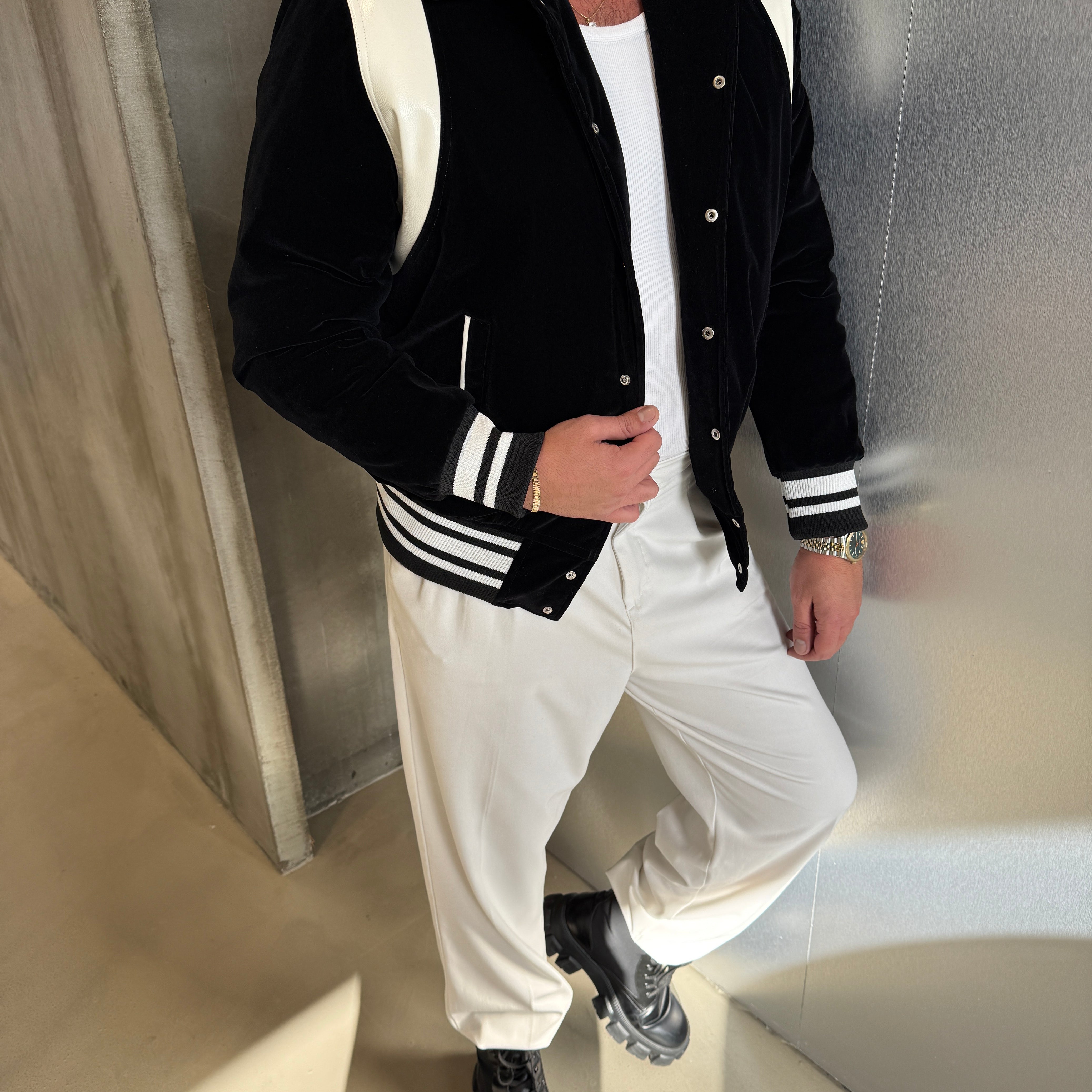 Siyah Kadife Kolej Ceket