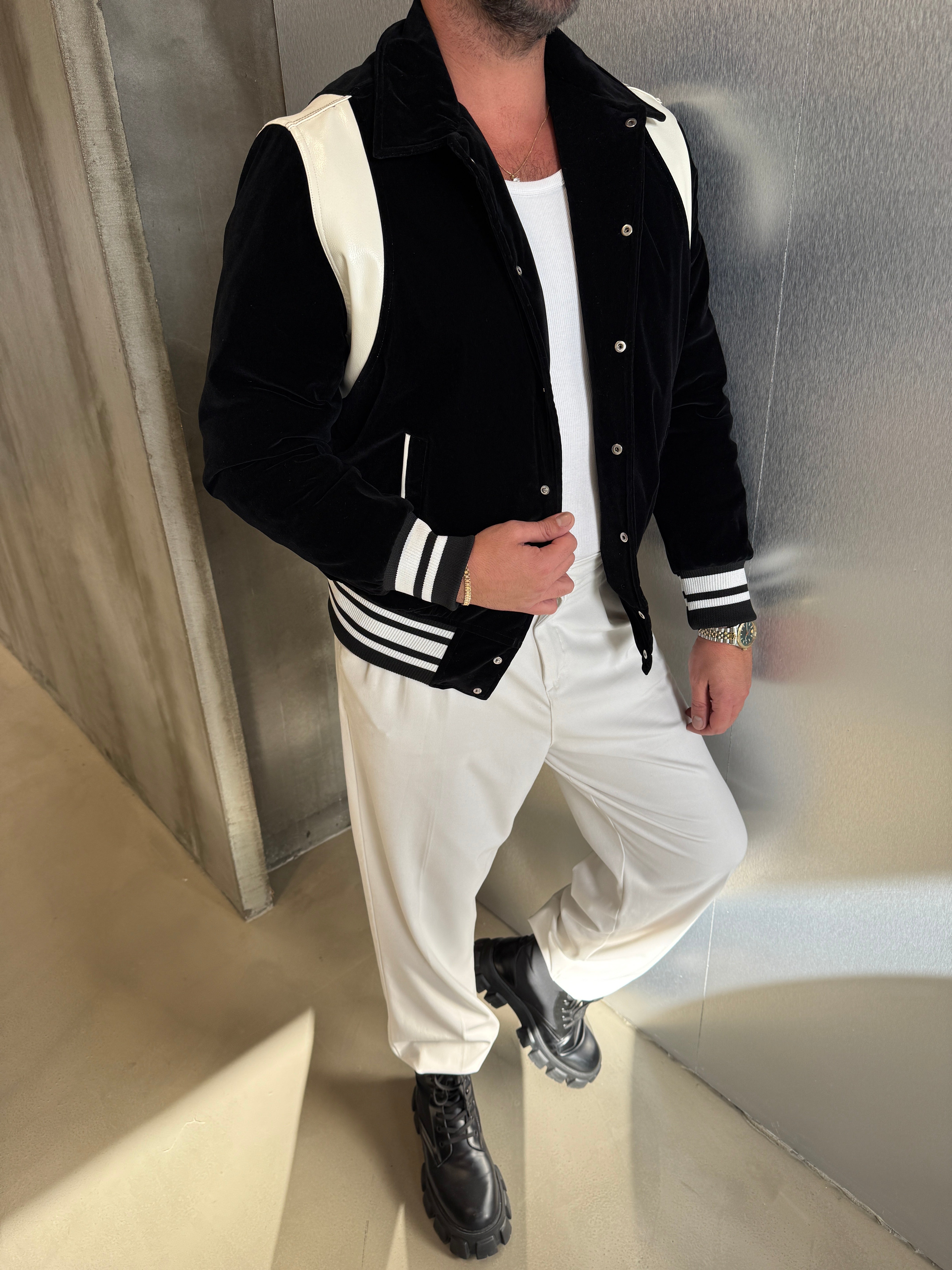 Siyah Kadife Kolej Ceket