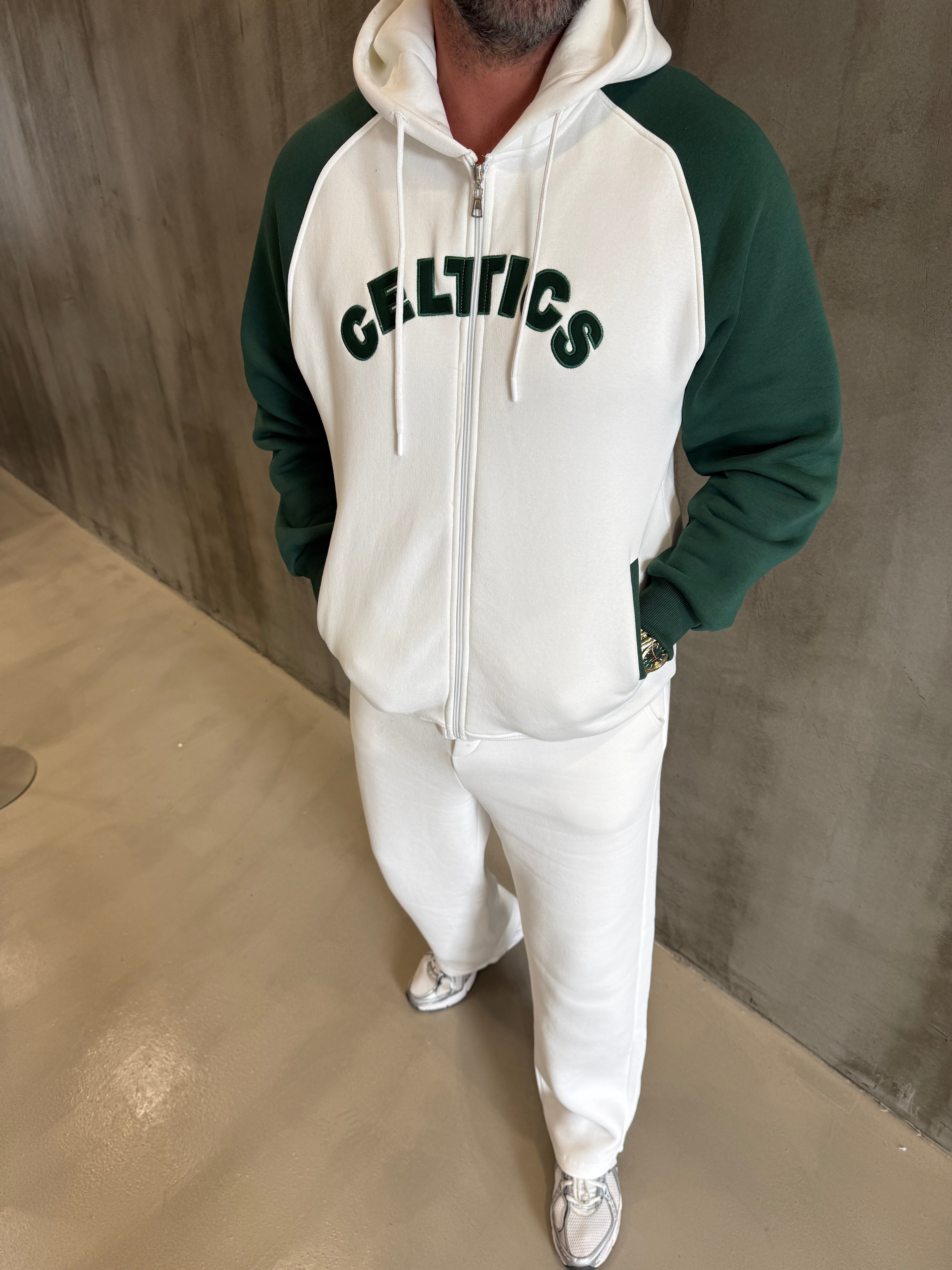 Ekru Celtics 3 İplik Kapüşonlu Sweat