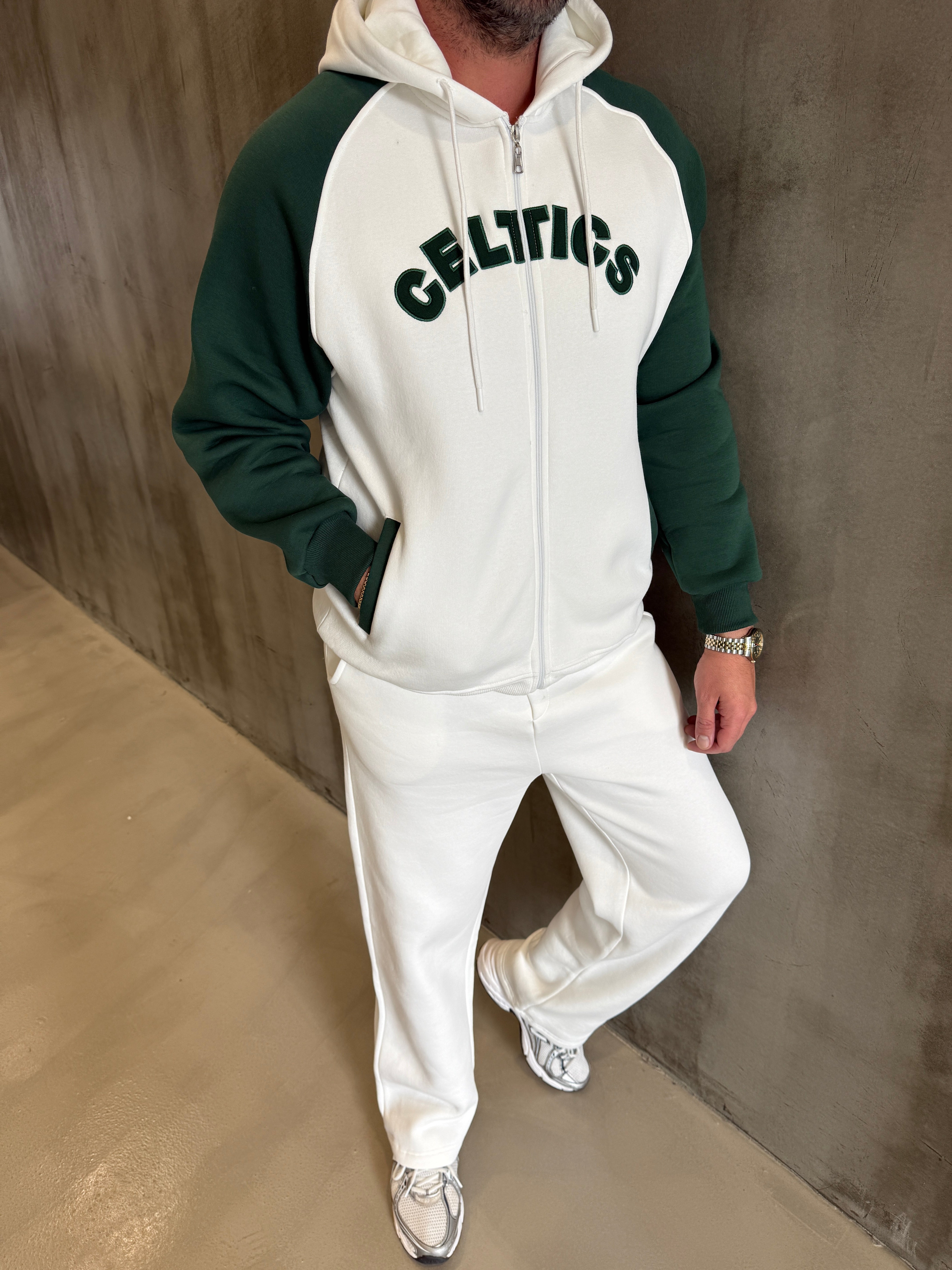 Ekru Celtics 3 İplik Kapüşonlu Sweat