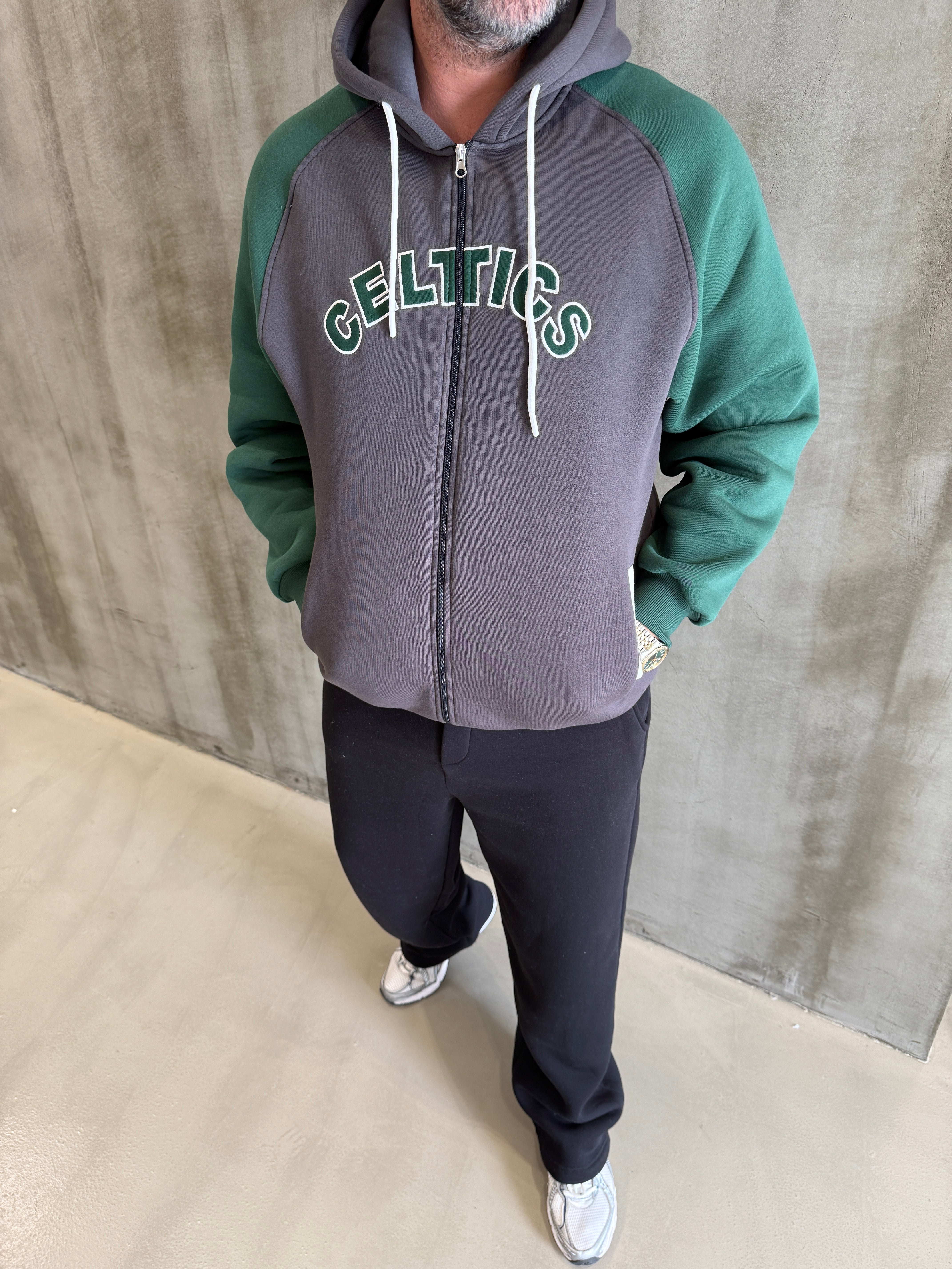 Antrasit Celtics 3 İplik Kapüşonlu Sweat