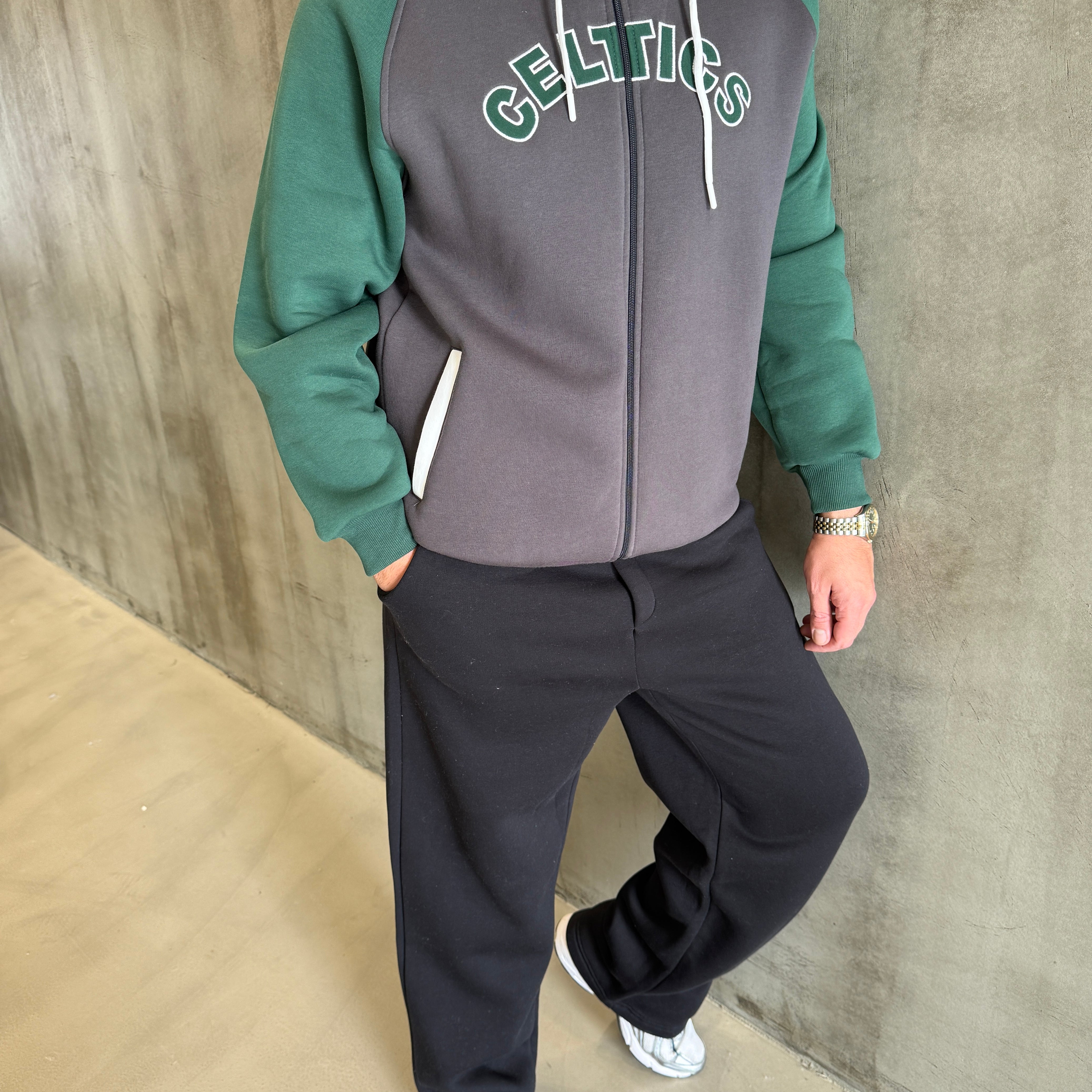 Antrasit Celtics 3 İplik Kapüşonlu Sweat