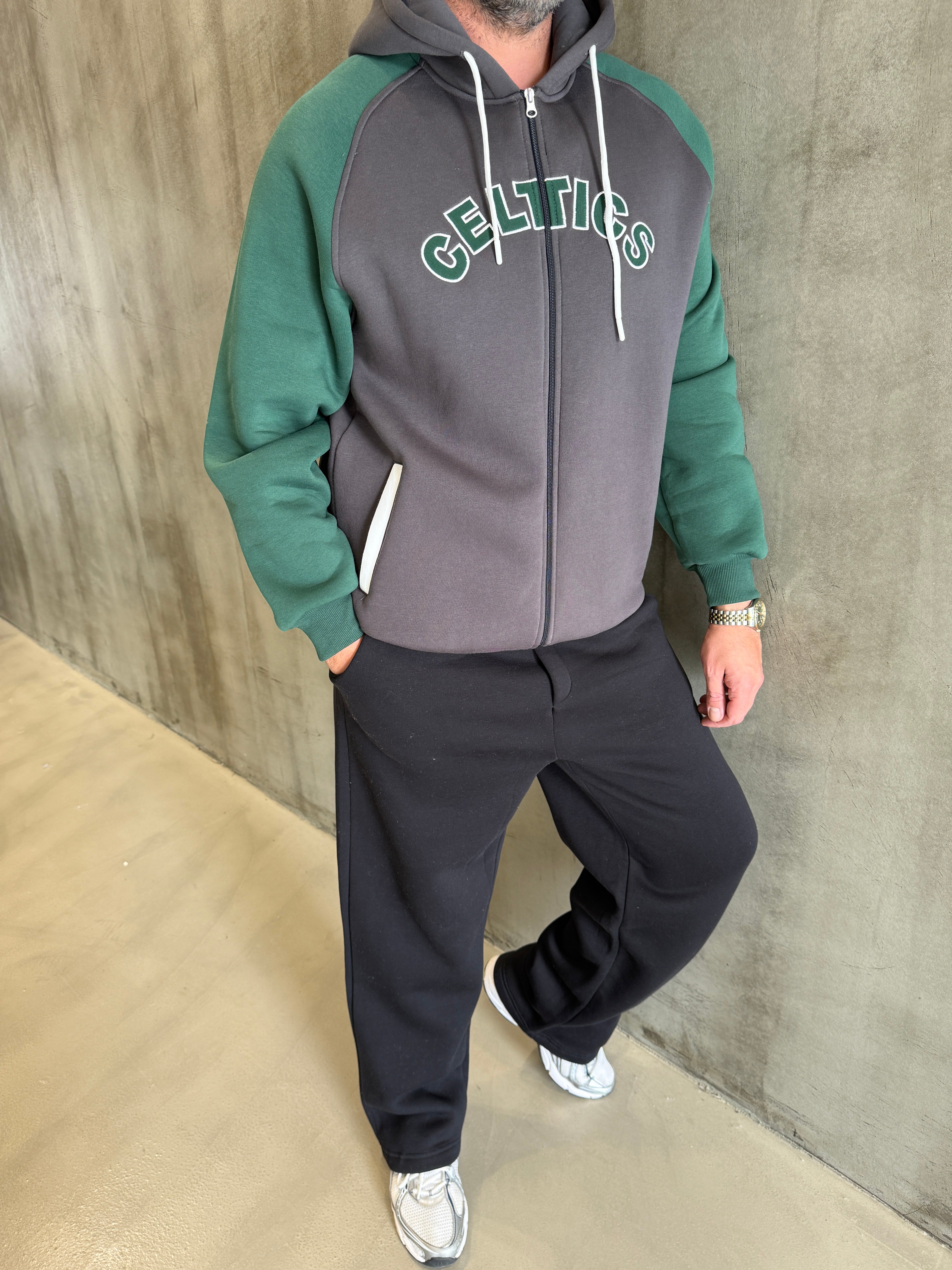 Antrasit Celtics 3 İplik Kapüşonlu Sweat