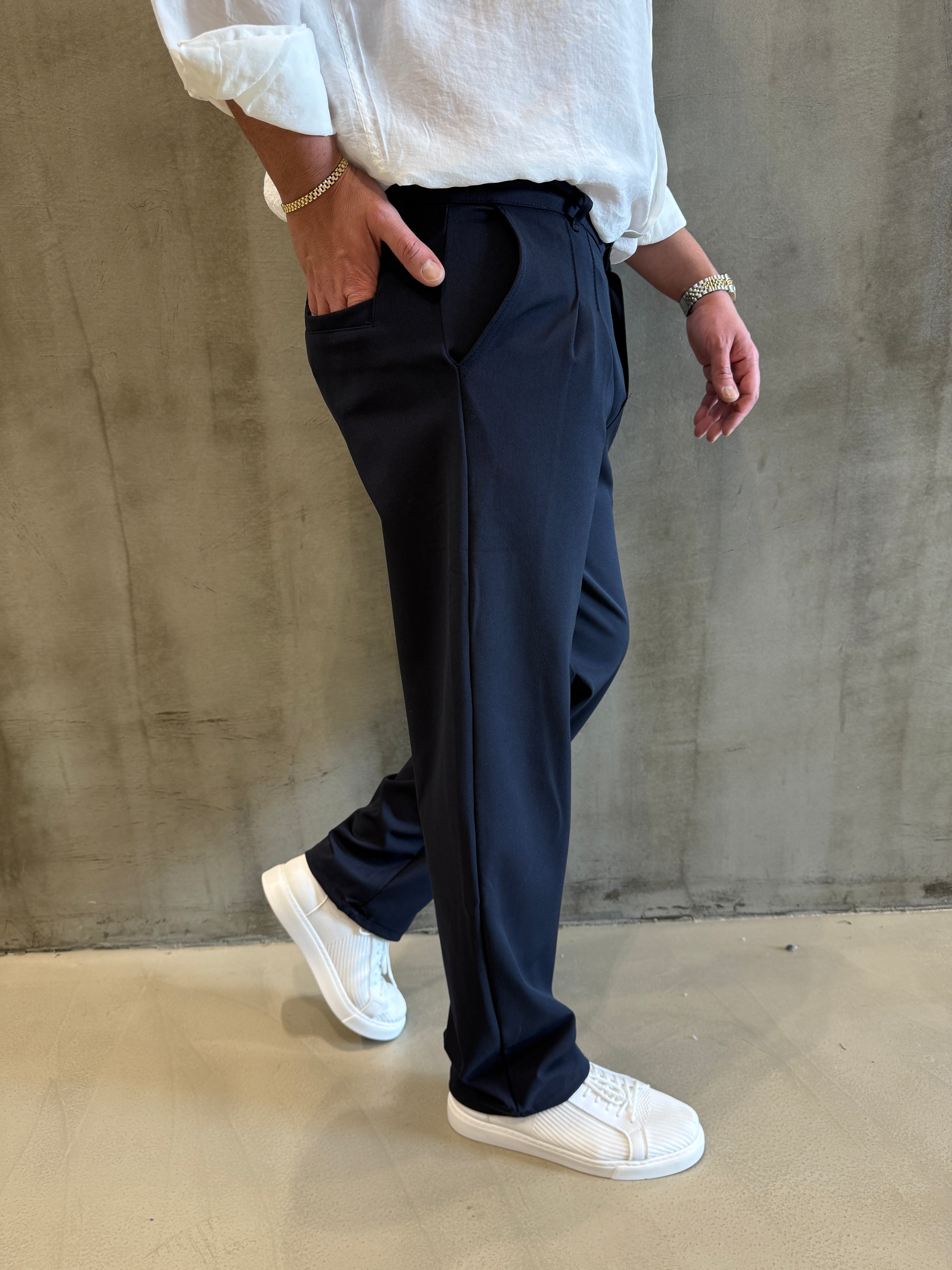 Lacivert Kalın Pileli Baggy Pantolon