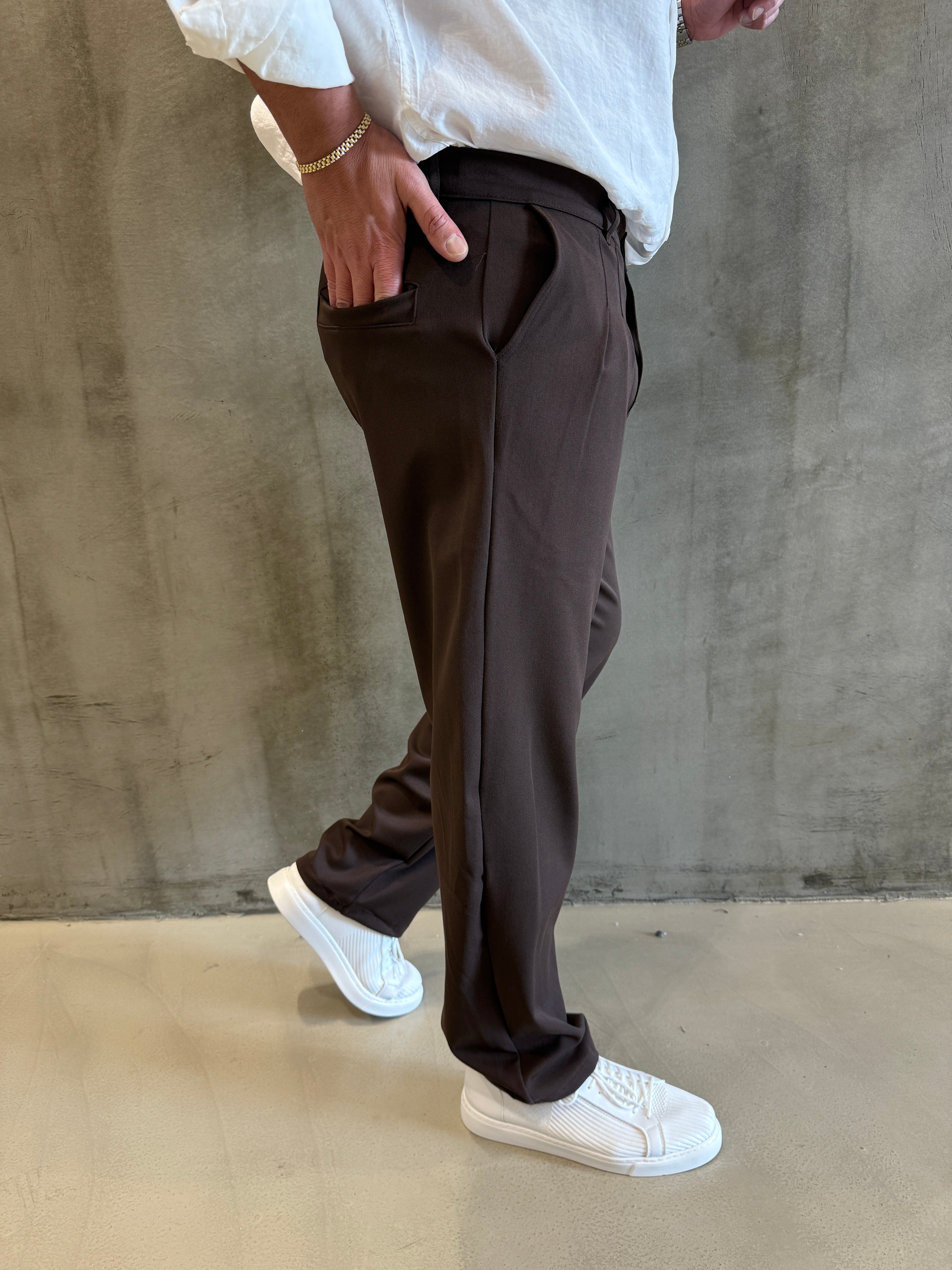 Kahve Kalın Pileli Baggy Pantolon