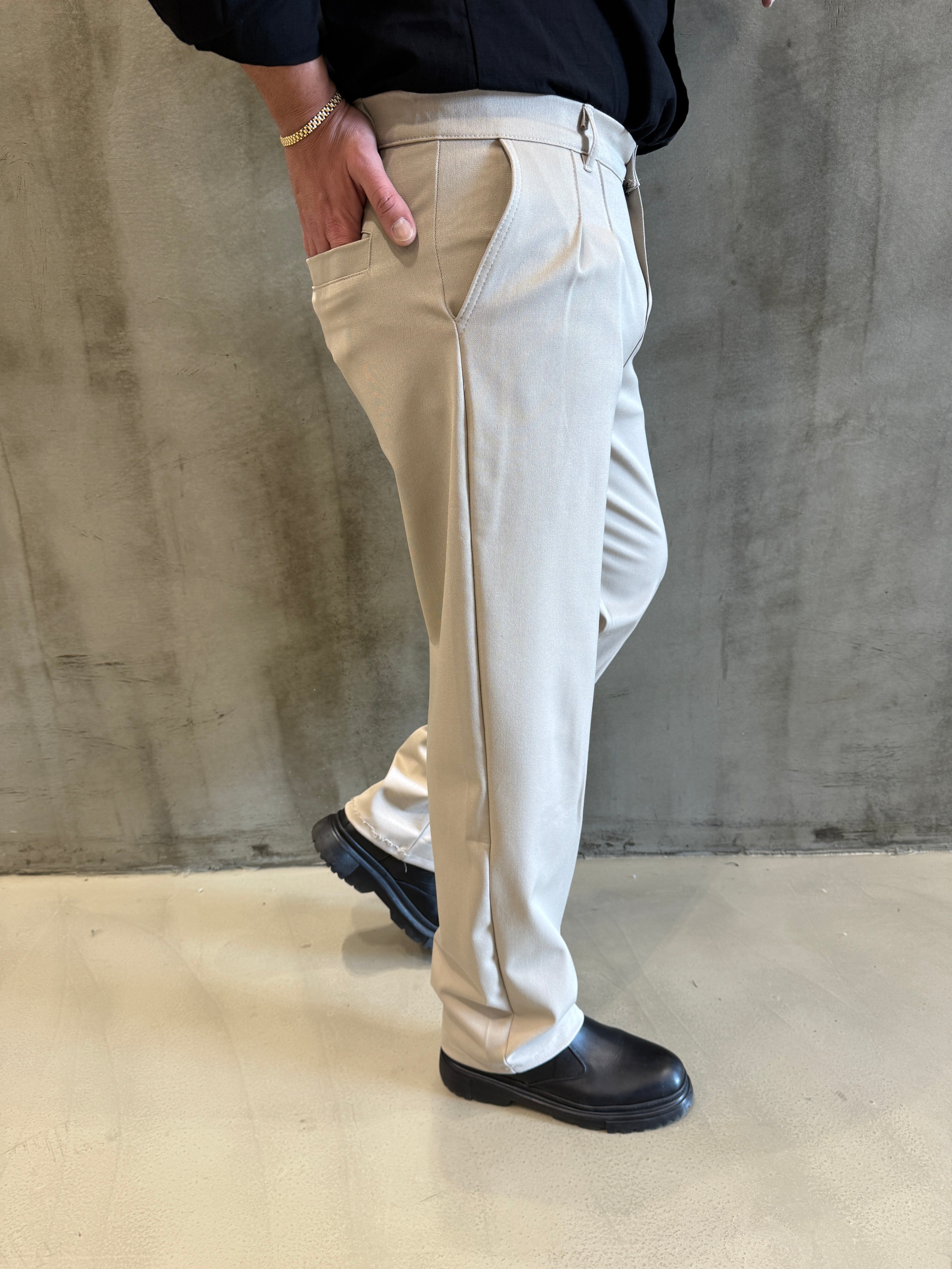 Gri Kalın Pileli Baggy Pantolon