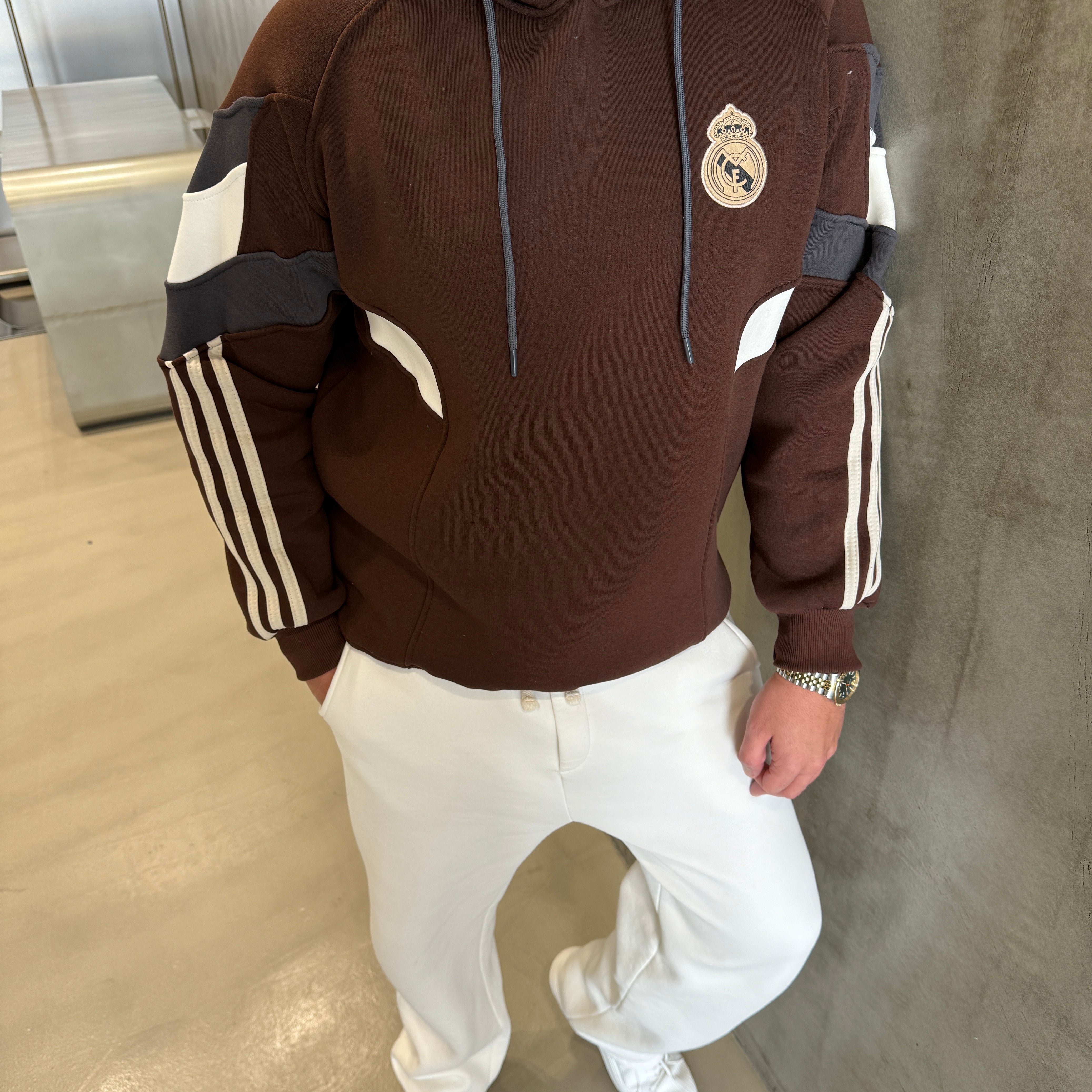 Kahve 3 İplik Kapüşonlu Sweat