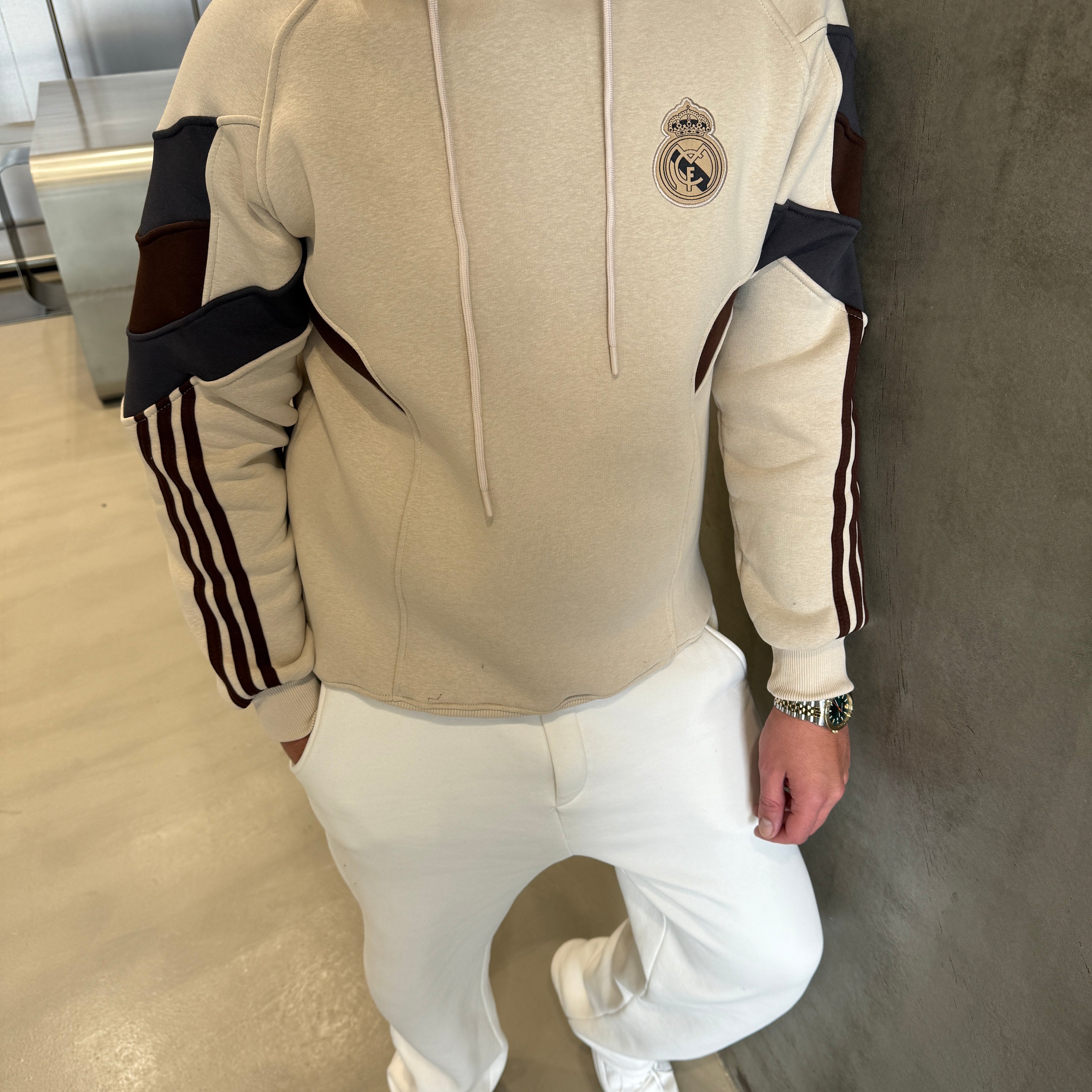 Krem 3 İplik Kapüşonlu Sweat