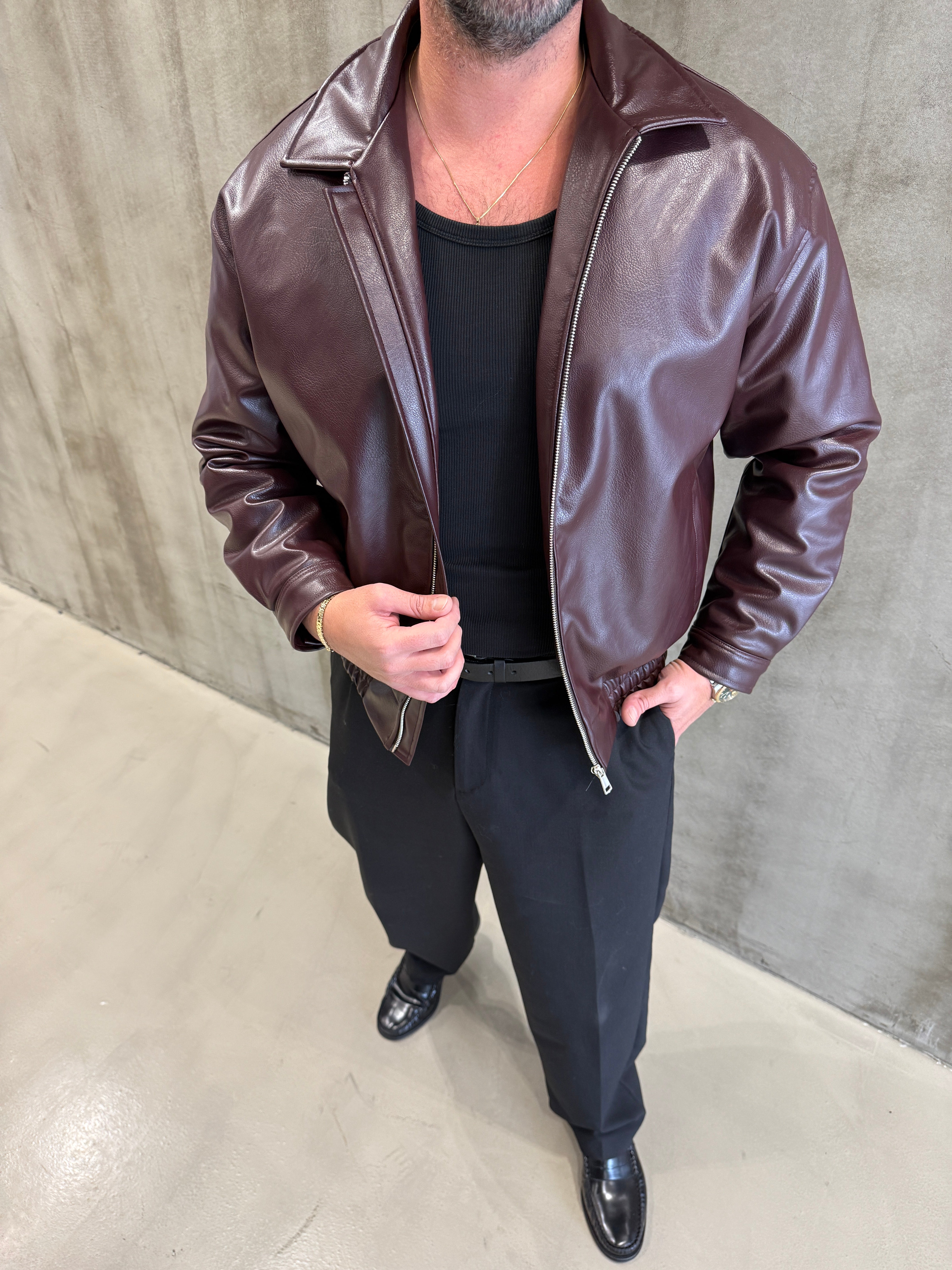 Bordo Bomber Deri Ceket