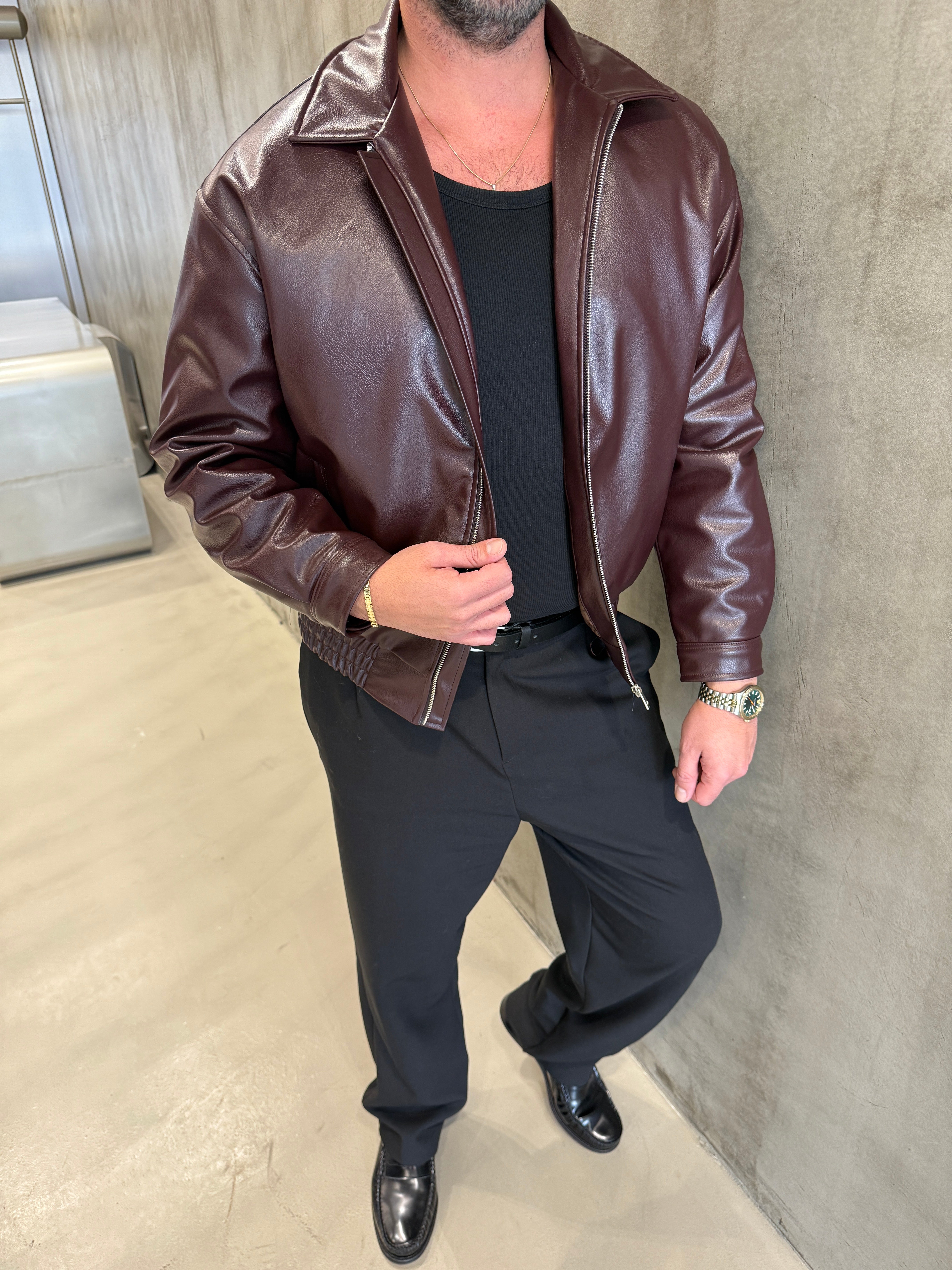 Bordo Bomber Deri Ceket