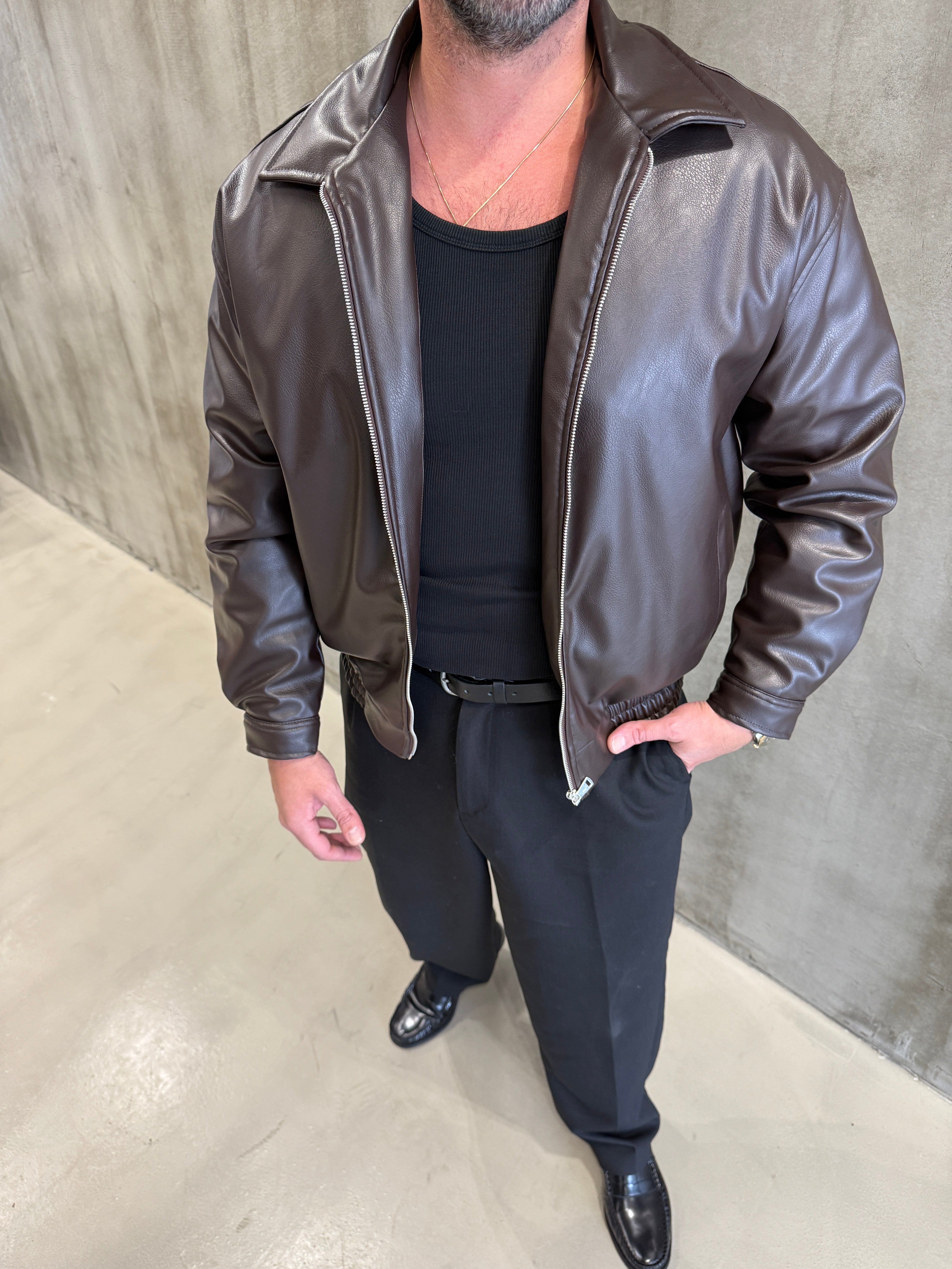 Kahve Bomber Deri Ceket