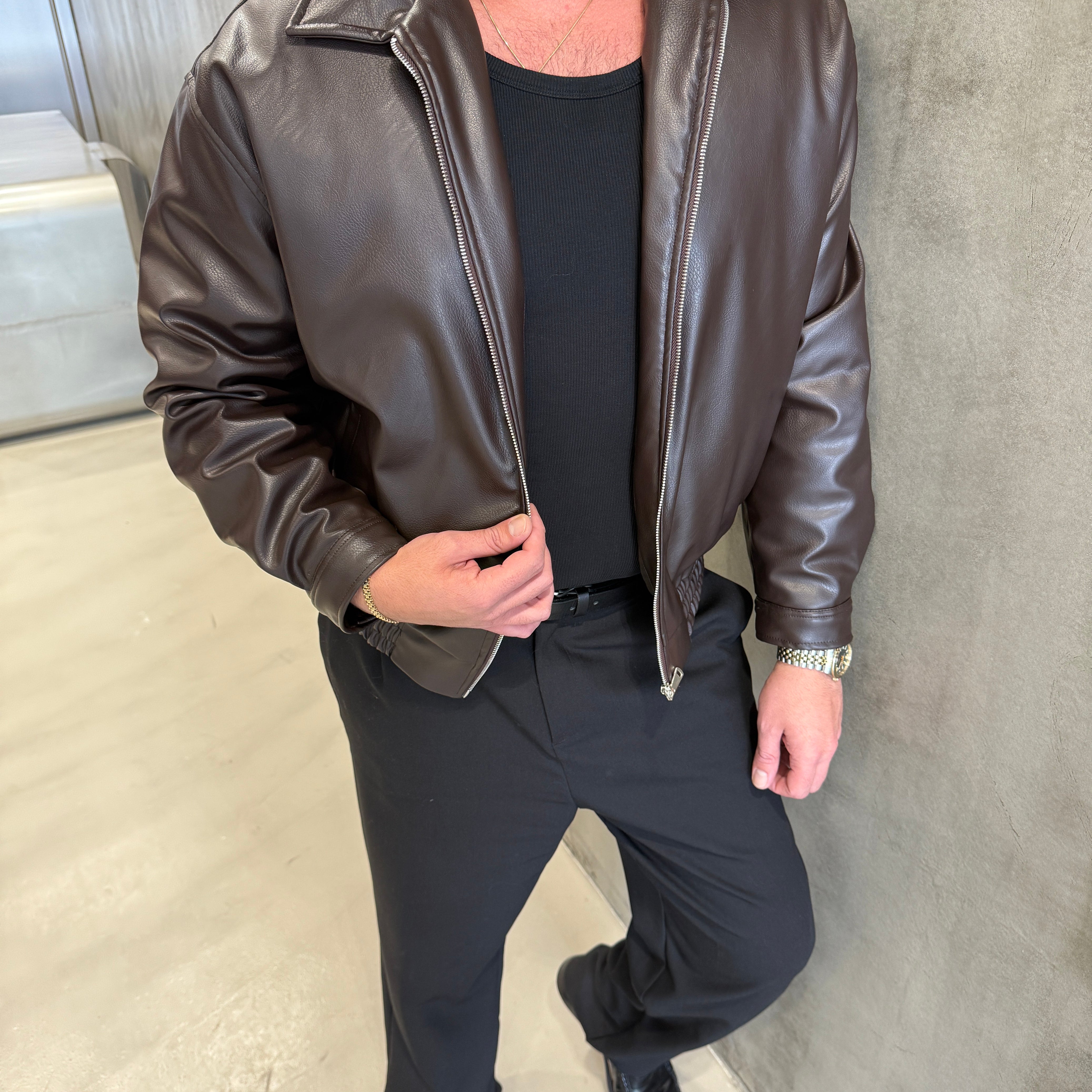 Kahve Bomber Deri Ceket