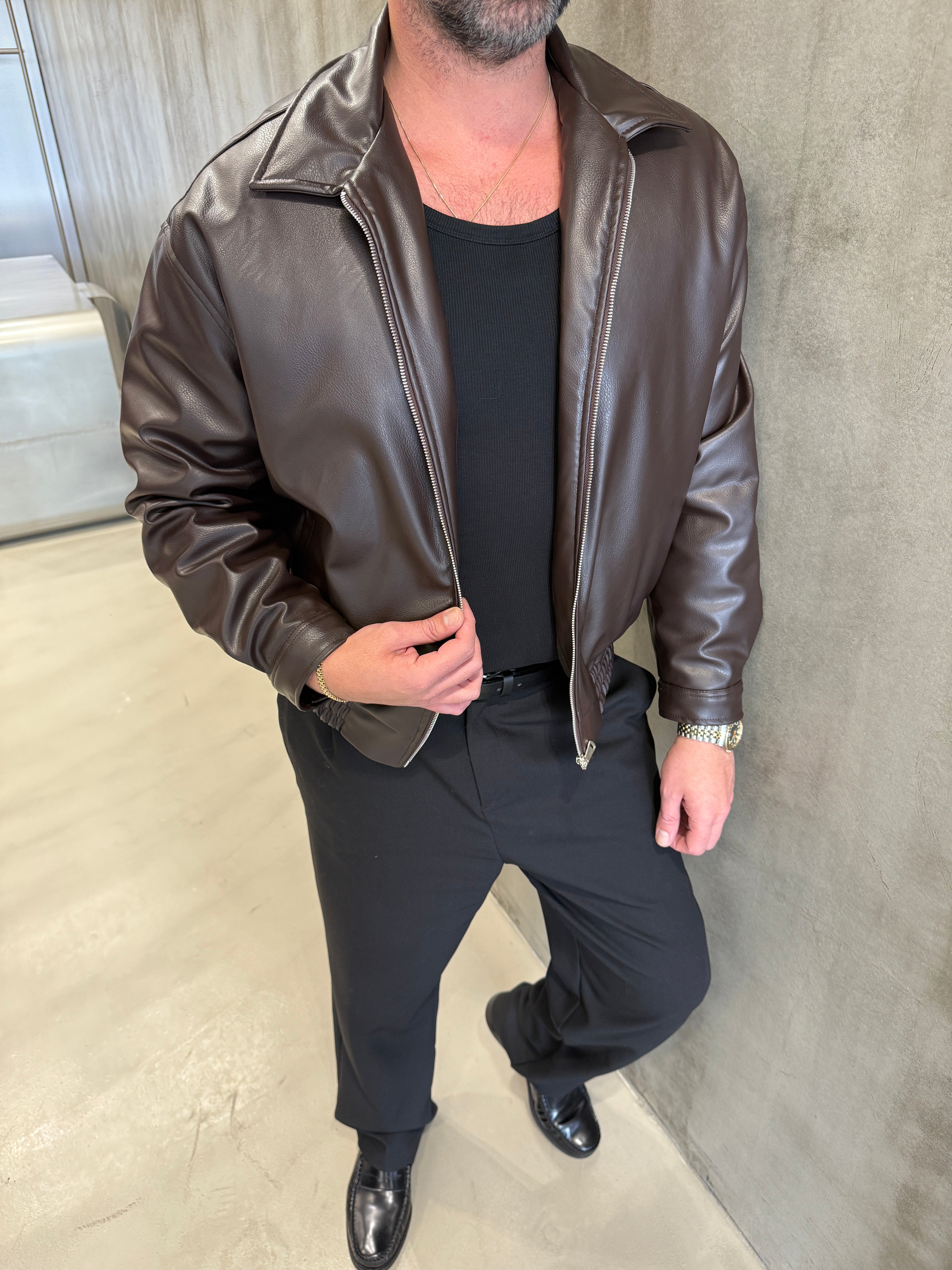 Kahve Bomber Deri Ceket