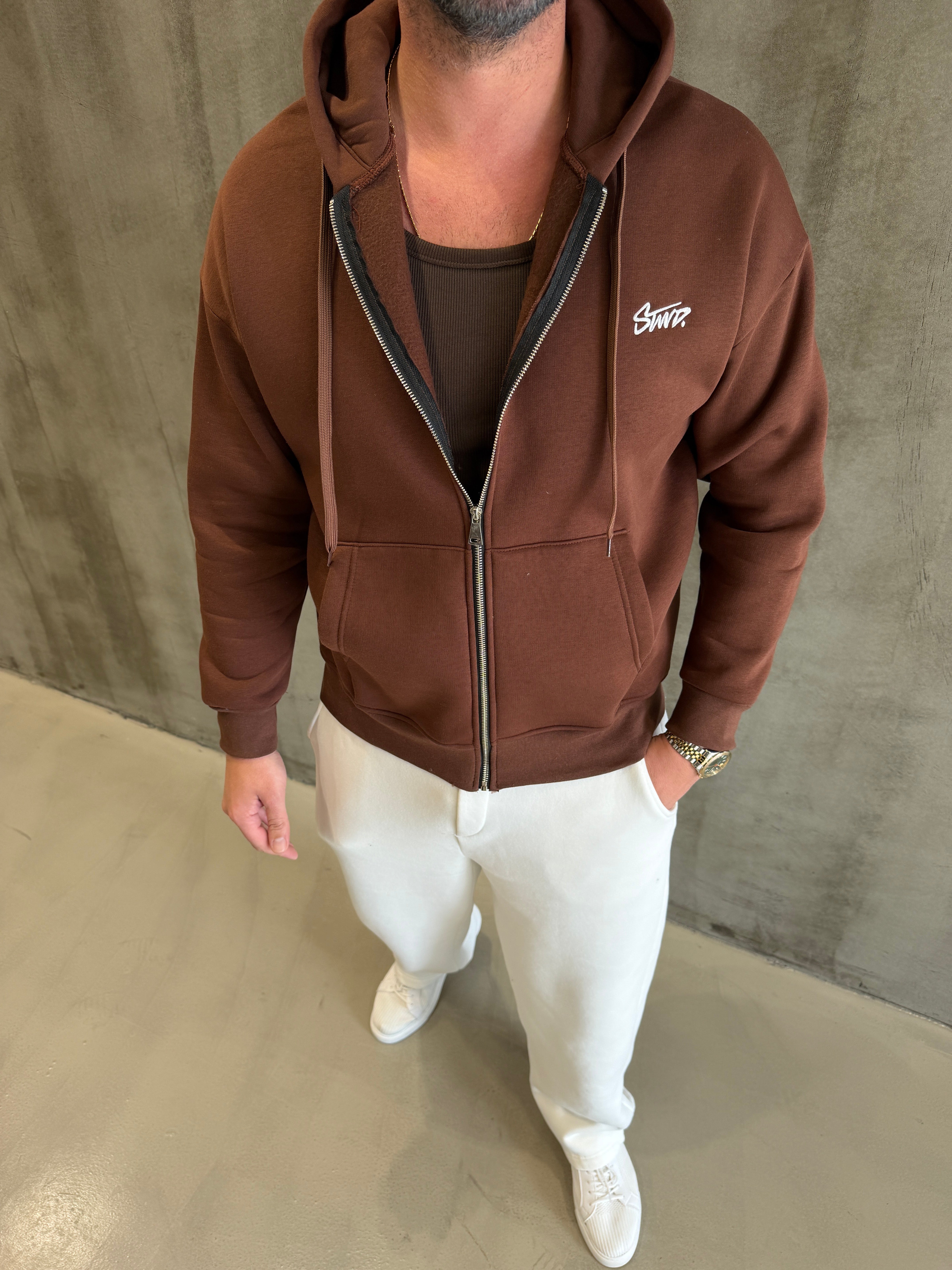 Kahve Nakış Detaylı 3 İplik Polar