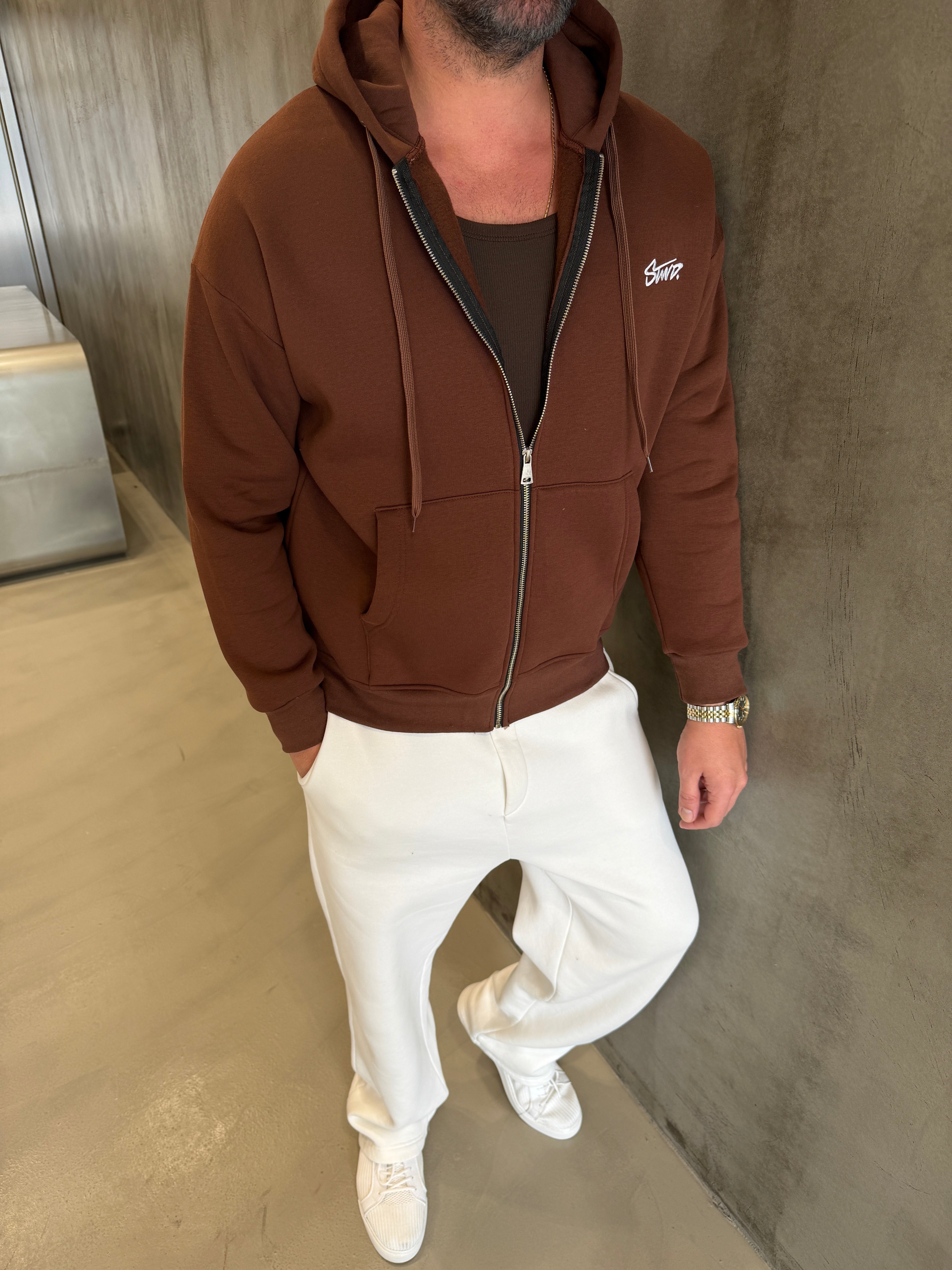 Kahve Nakış Detaylı 3 İplik Polar