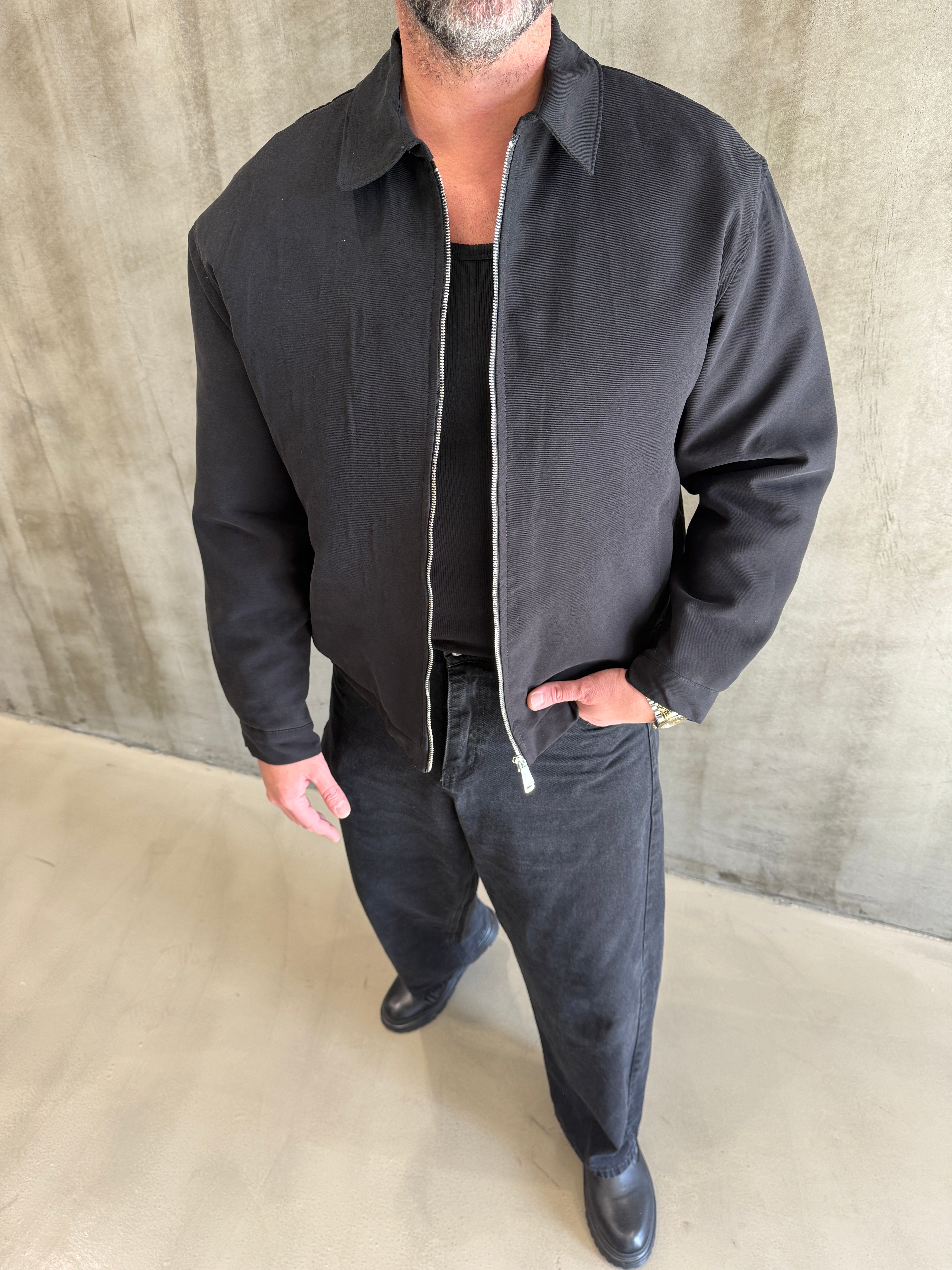 Siyah Gramajlı Modal Kumaş Mont