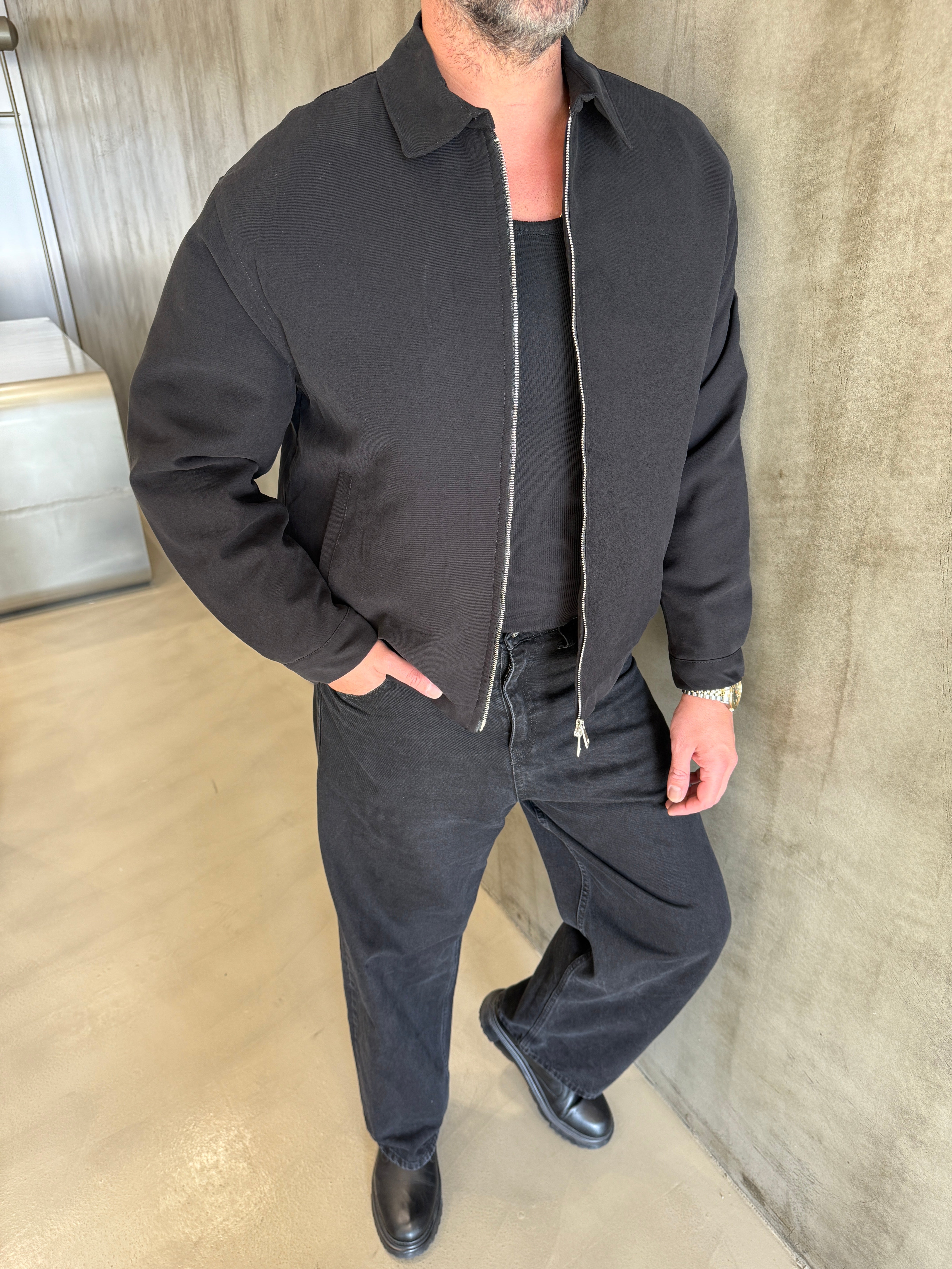 Siyah Gramajlı Modal Kumaş Mont