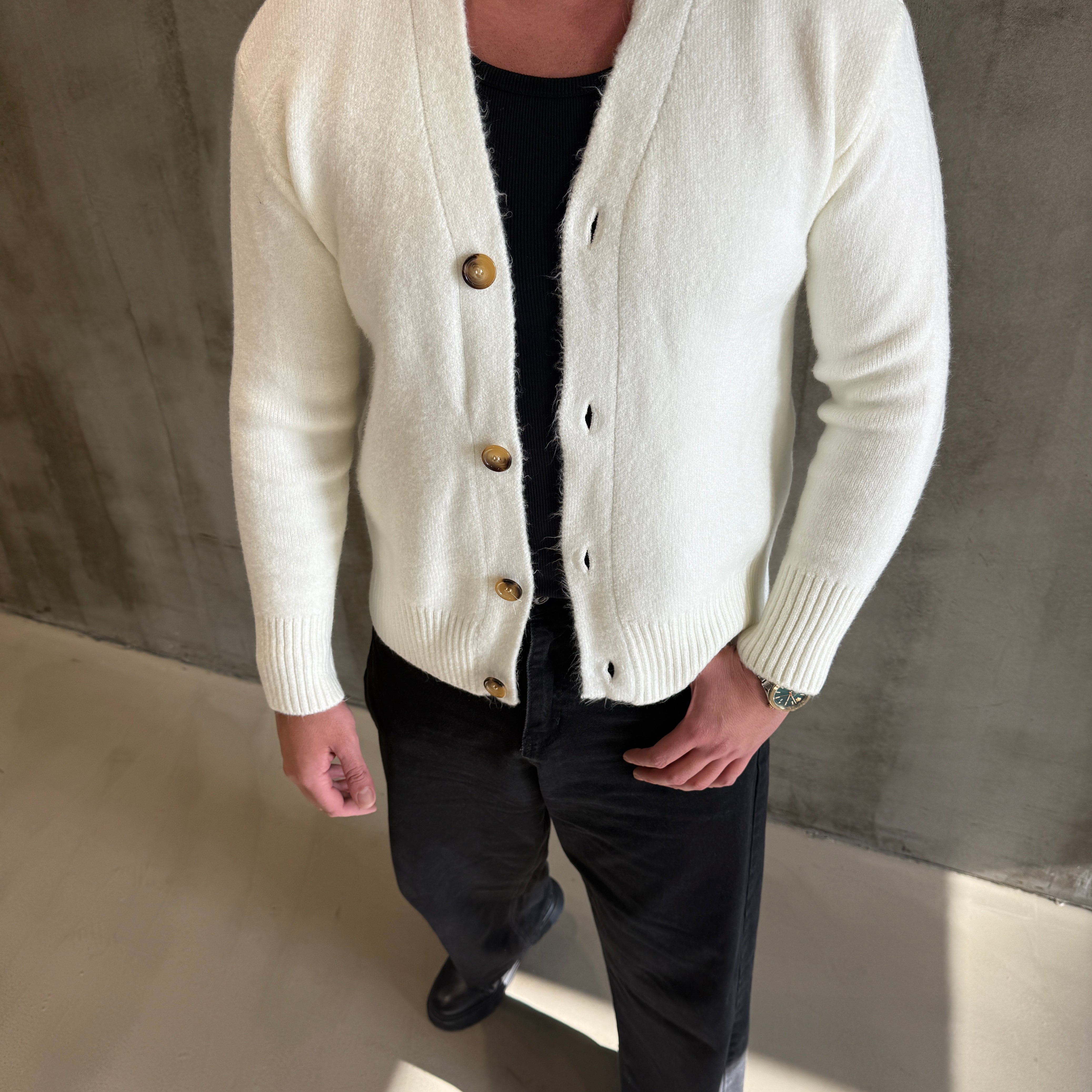 Ekru Sakallı Kumaş Hırka